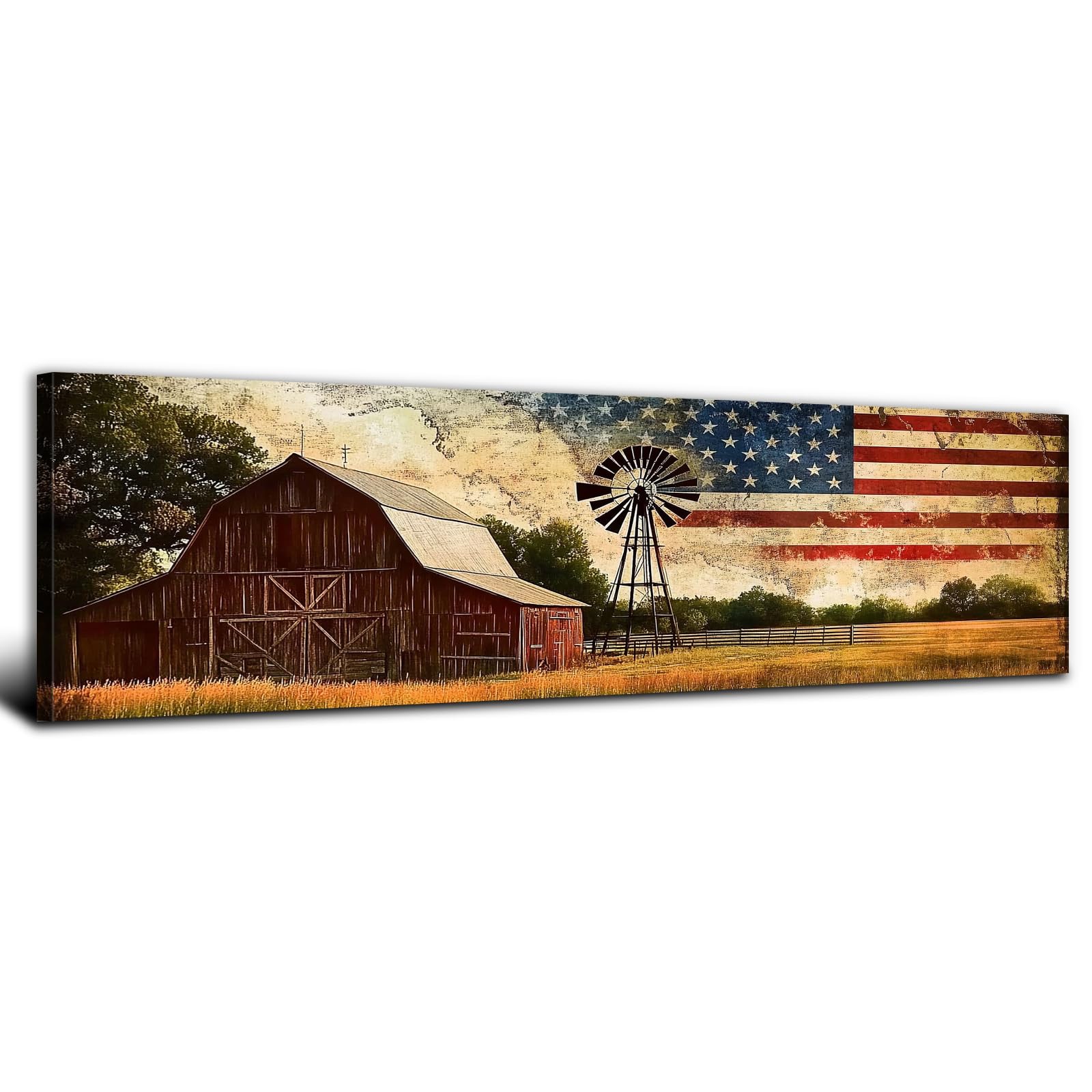 Rustic Wildflower Wall Art Colorful Farmhouse Floral Scenery Picture Decor Watercolor Flower Landscape Wood Grain Prints Painting Artwork for Living Room Office Bathroom Bedroom Home Decoration 14x48"