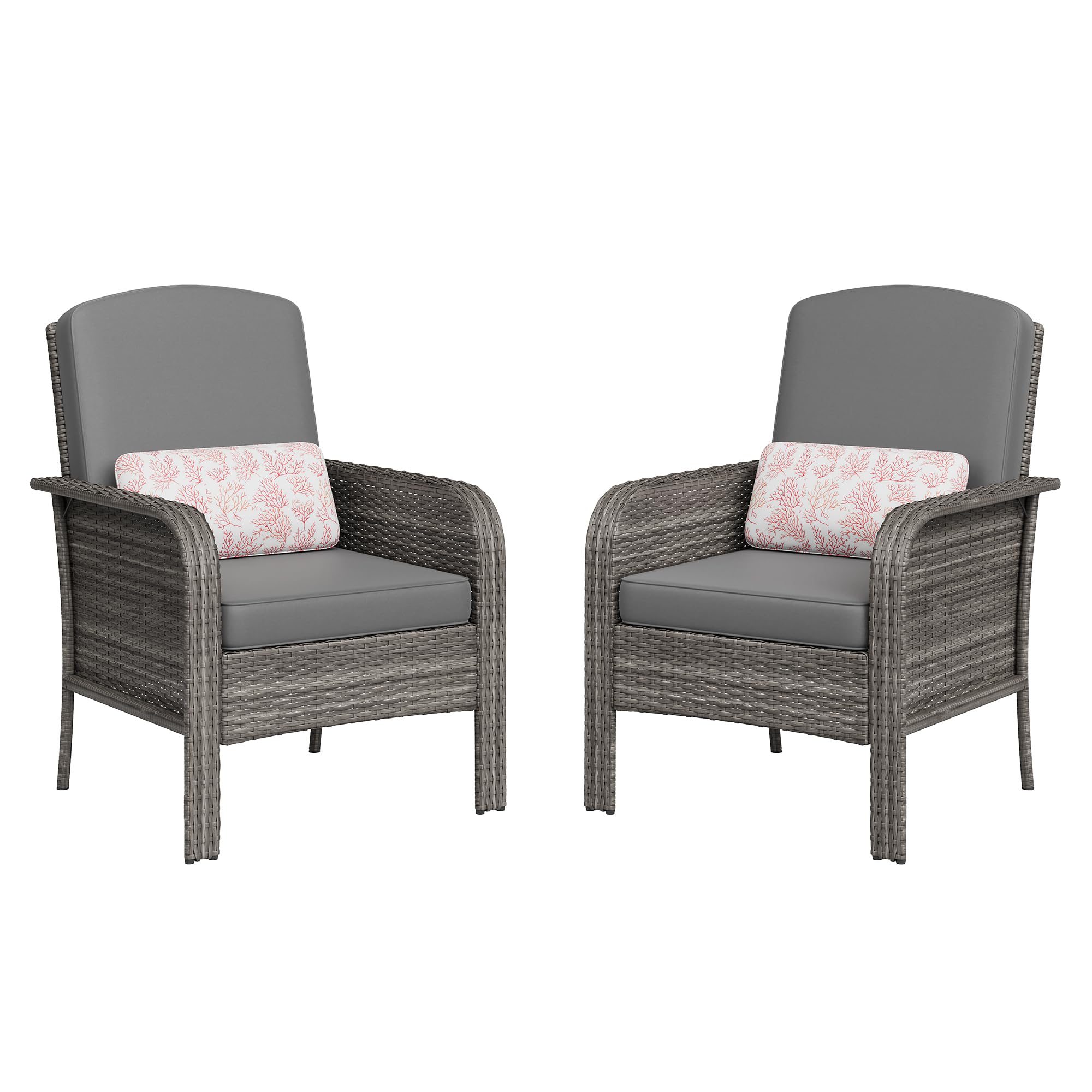 4PCS Outdoor Patio Bistro Set, PE Rattan Wicker Armchairs with Water-Resistant Cushions & Tempered Glass Coffee Table, All-Weather Conversation Set for Garden, Backyard, Porch, Poolside, Brown/Beige