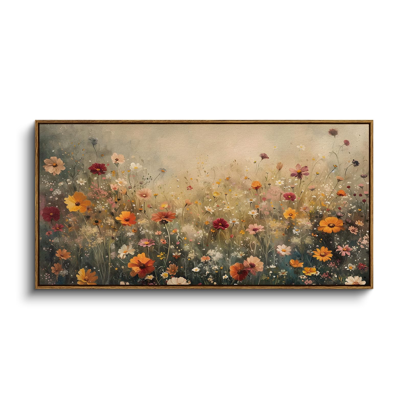 InSimSea Extra Large Framed Vintage Wall Art, Living Room Country Farmhouse Decor, Wild Field under Sky Landscape Paintings, Canvas Prints, Scenery Long Picture for Bedroom Above of Bed,12x36inch