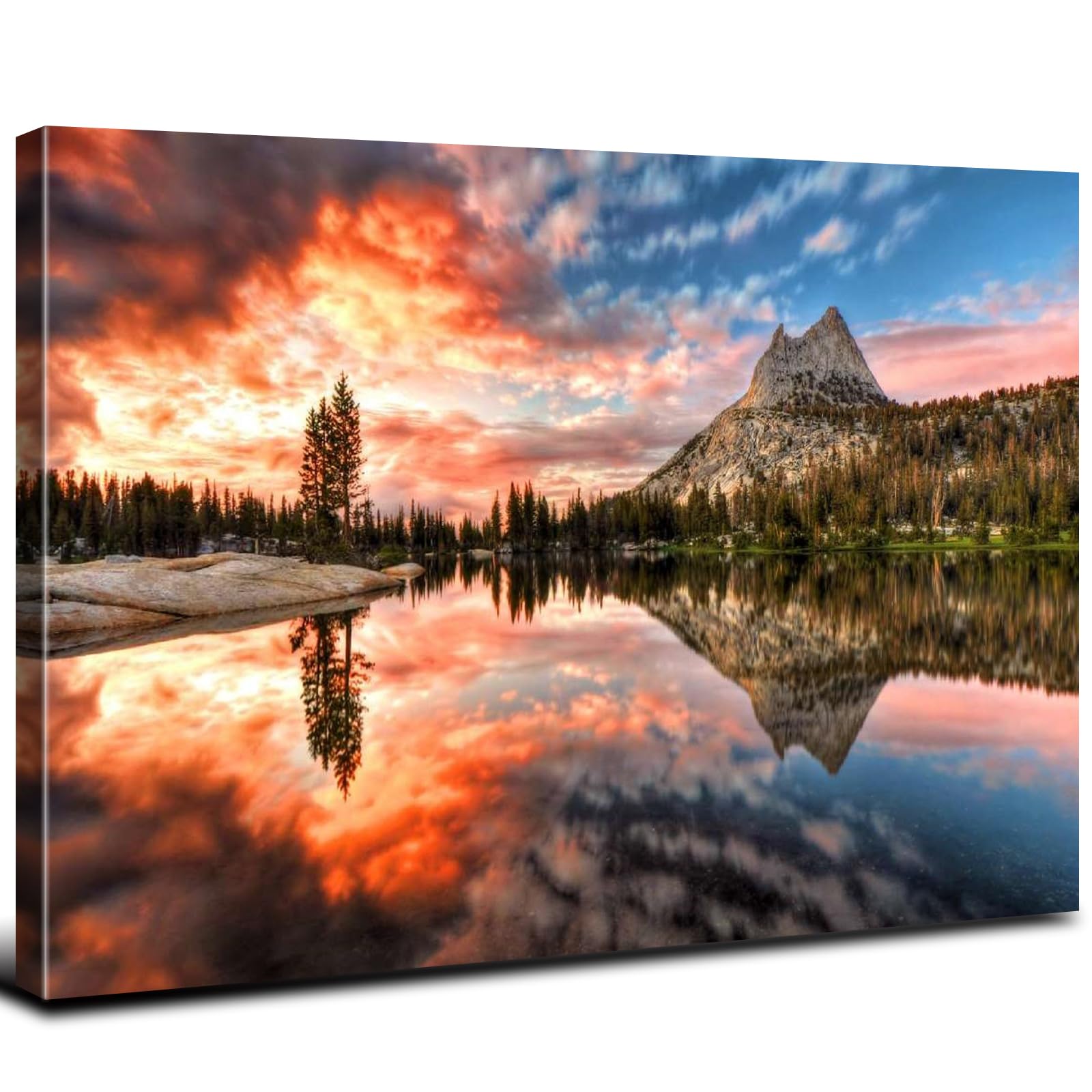 Sunrise Forest Canvas Wall Art for Living Room Nature Landscape Pictures Wall Decor Sunset Woods Mountain Painting Sunset Trees Trail Scenery Photo Prints Poster Artwork Bathroom Decorations 12x16”