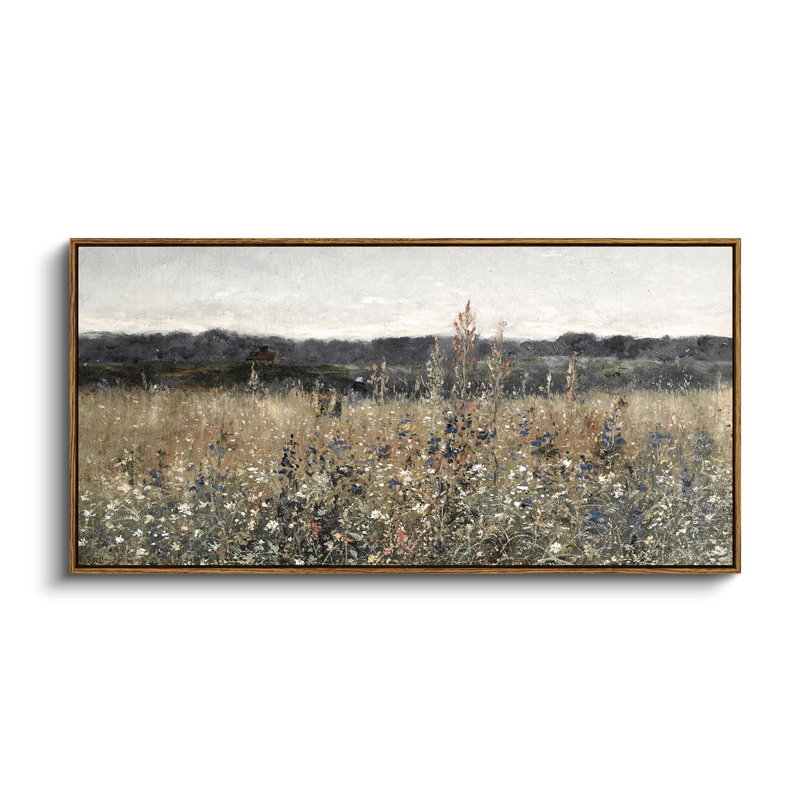 InSimSea Extra Large Framed Vintage Wall Art, Living Room Country Farmhouse Decor, Wild Field under Sky Landscape Paintings, Canvas Prints, Scenery Long Picture for Bedroom Above of Bed,12x36inch