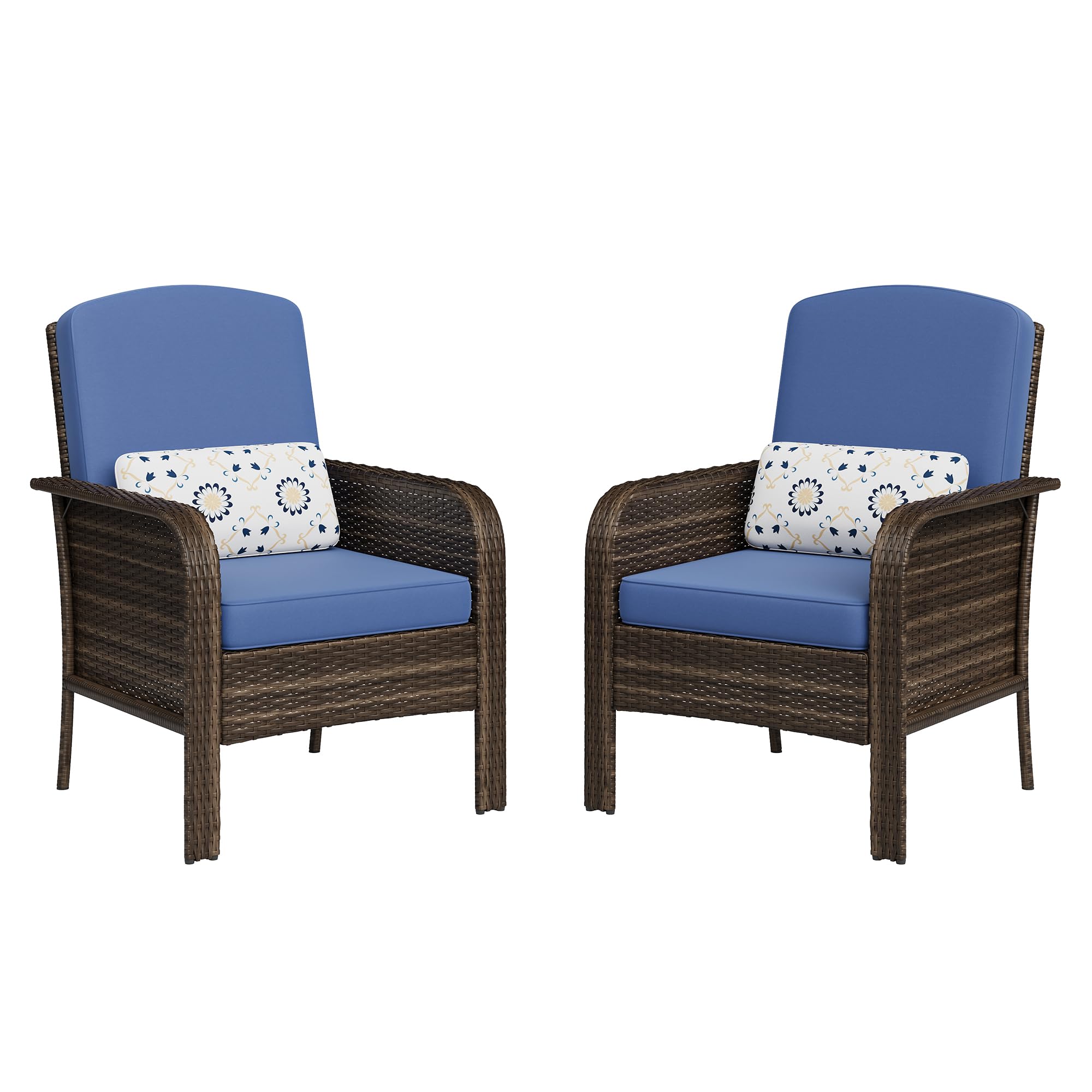 4PCS Outdoor Patio Bistro Set, PE Rattan Wicker Armchairs with Water-Resistant Cushions & Tempered Glass Coffee Table, All-Weather Conversation Set for Garden, Backyard, Porch, Poolside, Brown/Beige