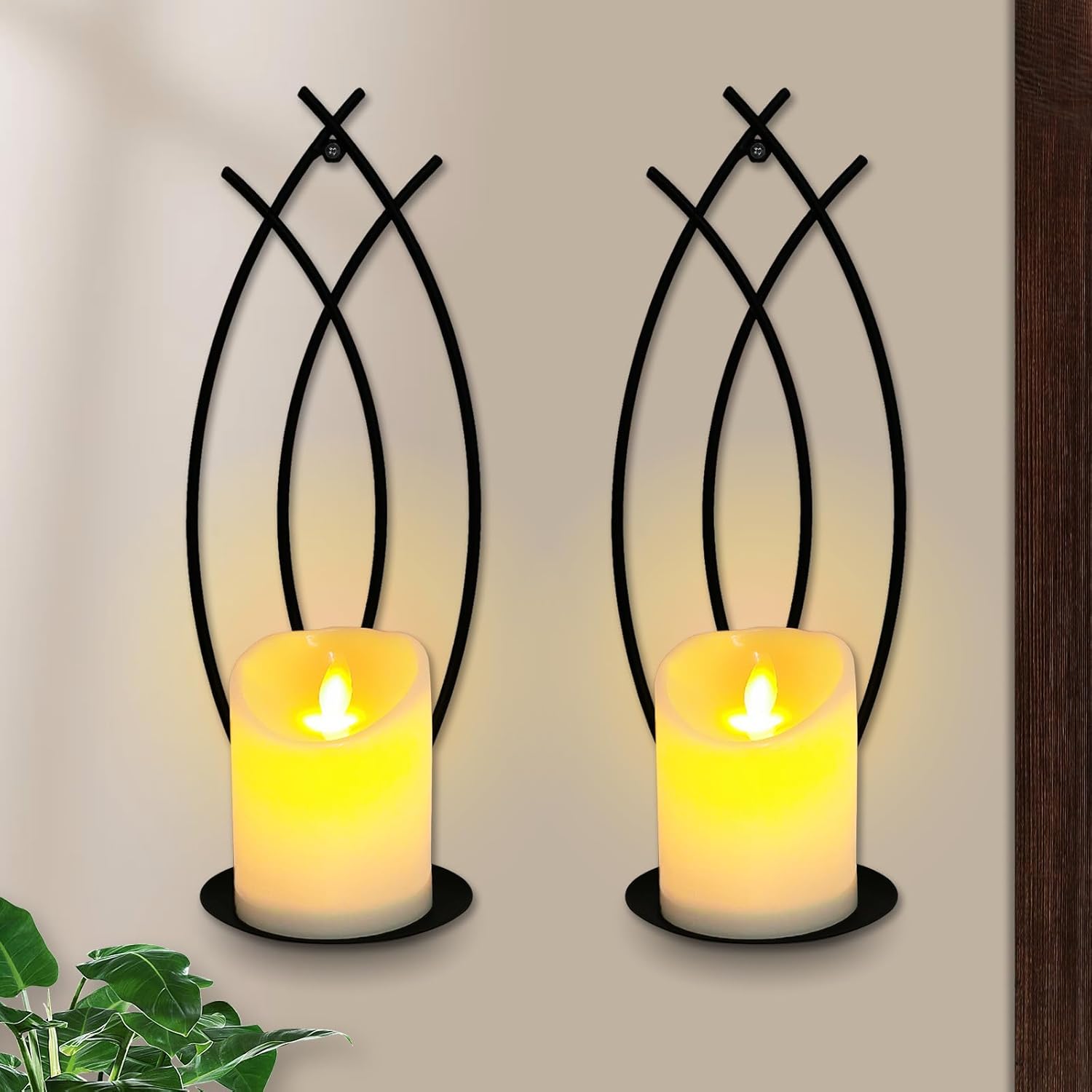 SNAIL GARDEN Wall Candle Sconces Holder Set of 2, Flame-Like Wall Decor Sconces Decorative Wall Sconces for Candles, Wall Mounted Candle Holder for Living Room Bedroom Dining Room Wall Decorations