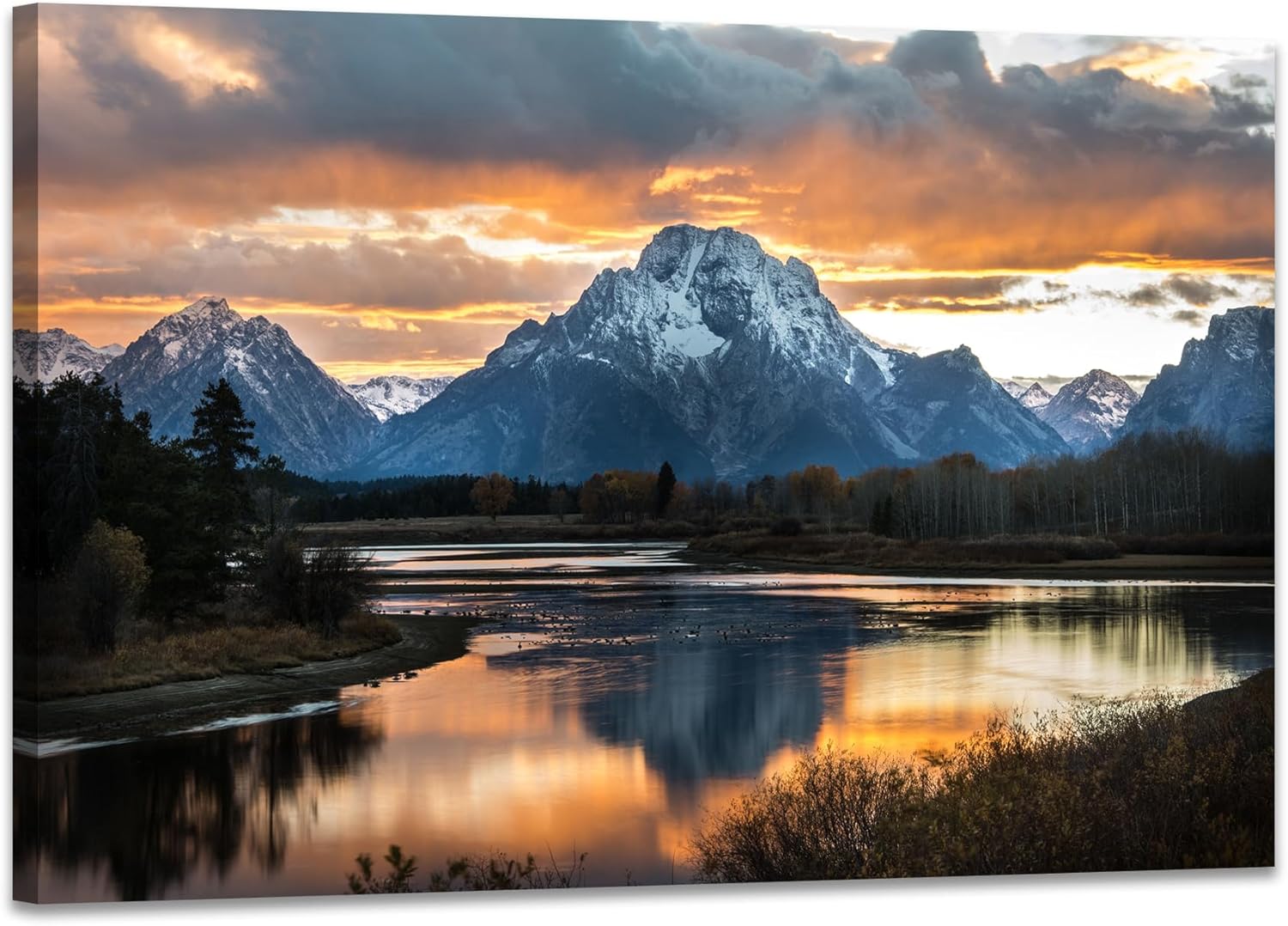 SKASNFAI Grand Teton National Park Canvas Wall Art Mountain Landscape Print Picture Framed Nature Wall Decor for Living Room Office (12L x 16W)