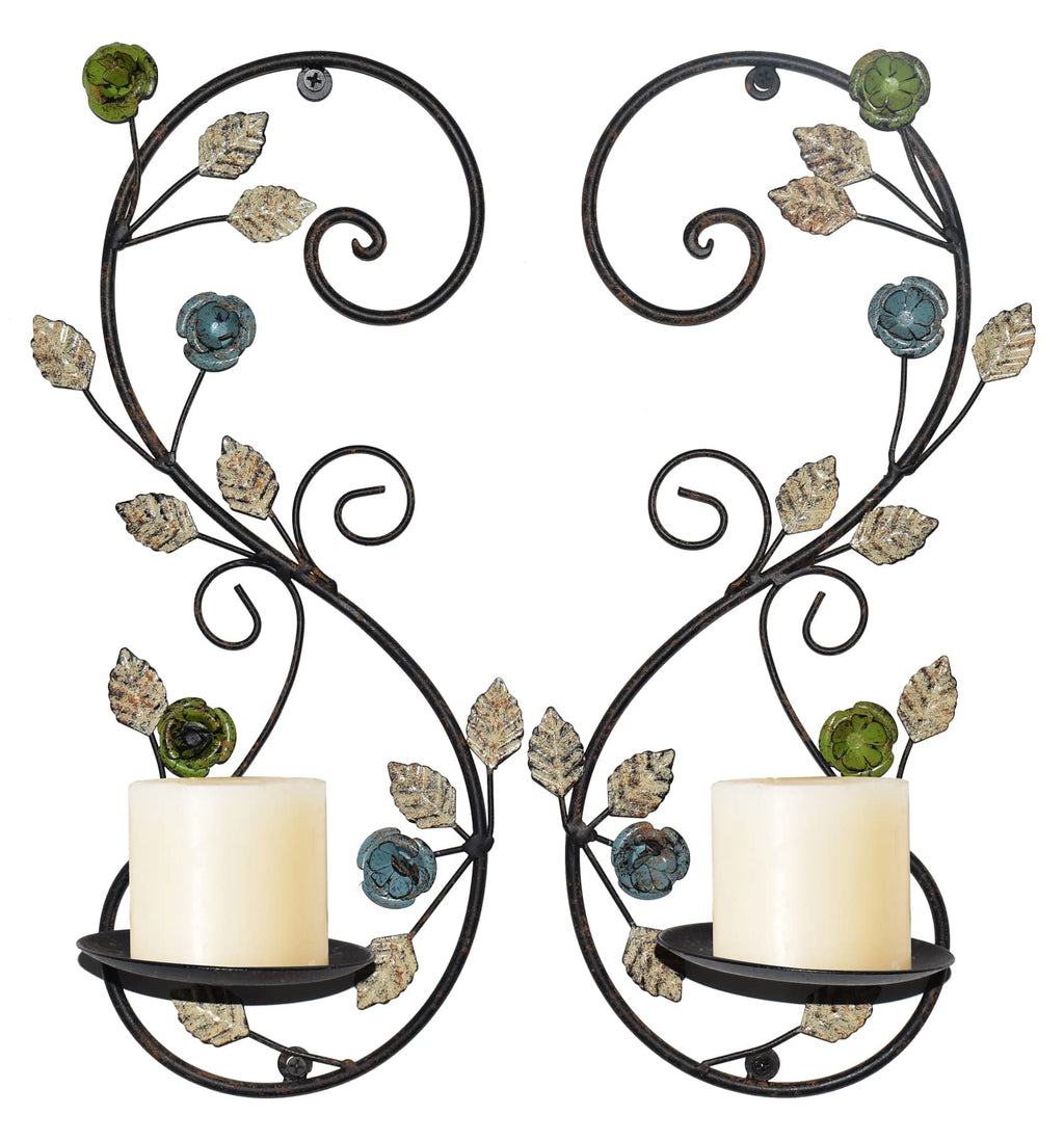 Wall Sconces Candle Holder Set of 2, Antique Multi-Color Leaf Branch Wall Mount Hanging Metal Wall Candle Holder Candle Sconce for Living Room Dining Room…