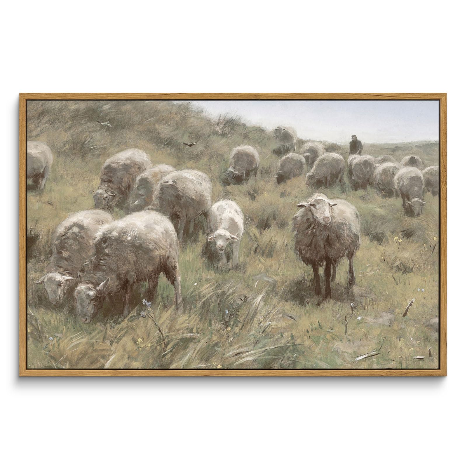 InSimSea Framed Canvas Wall Art Vintage Decor, Landscape Wall Art, Meadow with Flowers Art, Modern Farmhouse Decor, Cottagecore Bedroom Bathroom Office Decorations, 24"x36"