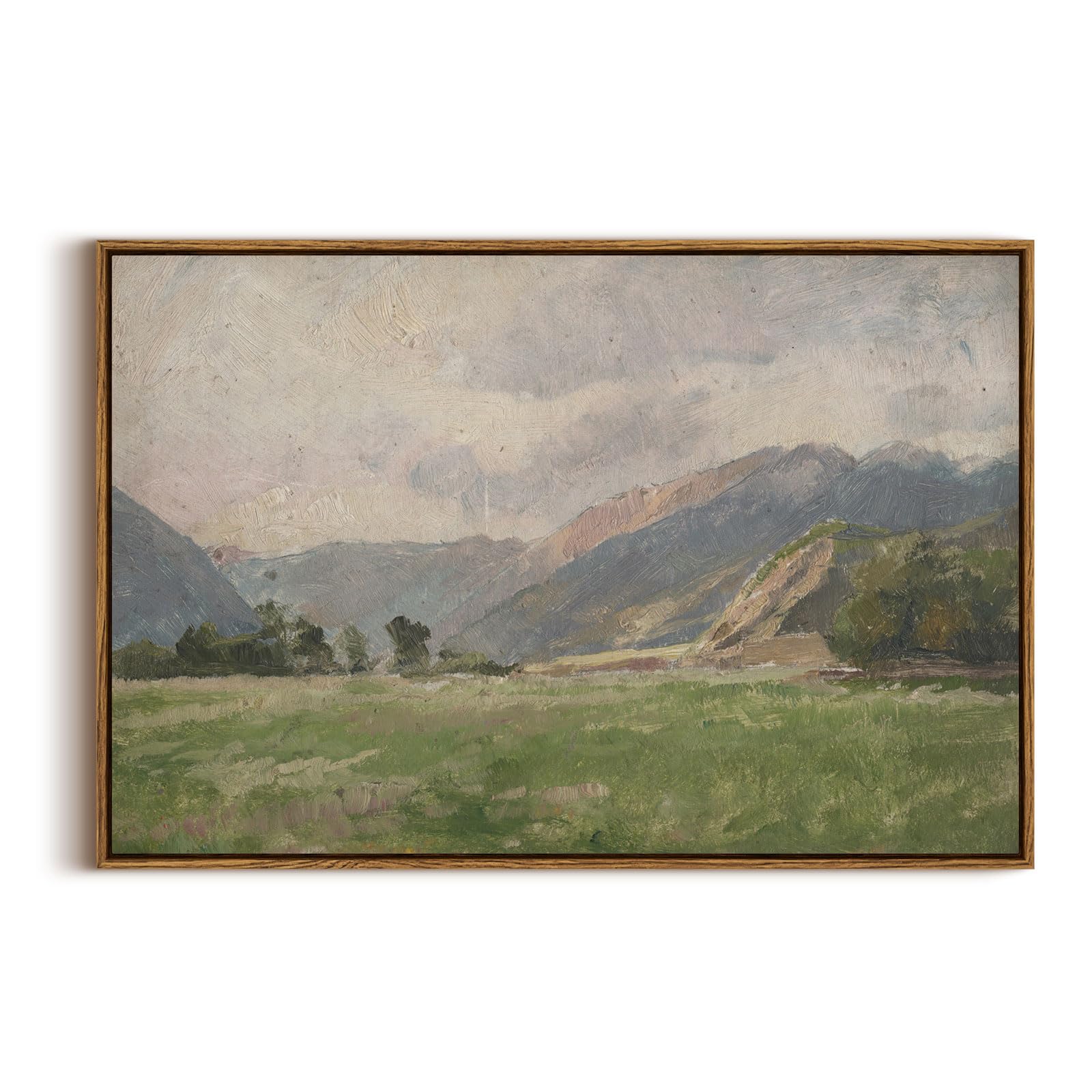 InSimSea Framed Canvas Wall Art Vintage Decor, Landscape Wall Art, Meadow with Flowers Art, Modern Farmhouse Decor, Cottagecore Bedroom Bathroom Office Decorations, 24"x36"