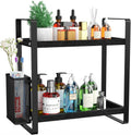 LEMIKKLE 2-Tier Wood Bathroom Counter Organizer with Basket,Waterproof Vanity Perfume Skincare Storage for Bathroom, Kitchen, Dresser