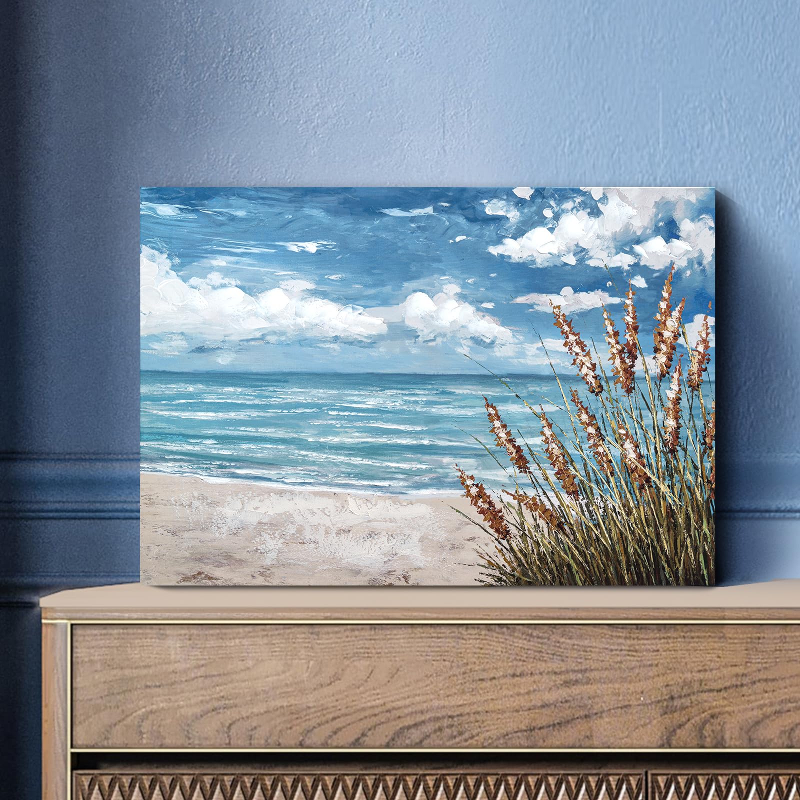 Nature Landscape Large Wall Art Canvas Picture，Horizontal Dock Forest Artwork Decor，Modern Hand Painted Textured Lake Scenery Artwork Painting Decor, Wall Pictures for Bedroom Living Room 40x 28 Inch