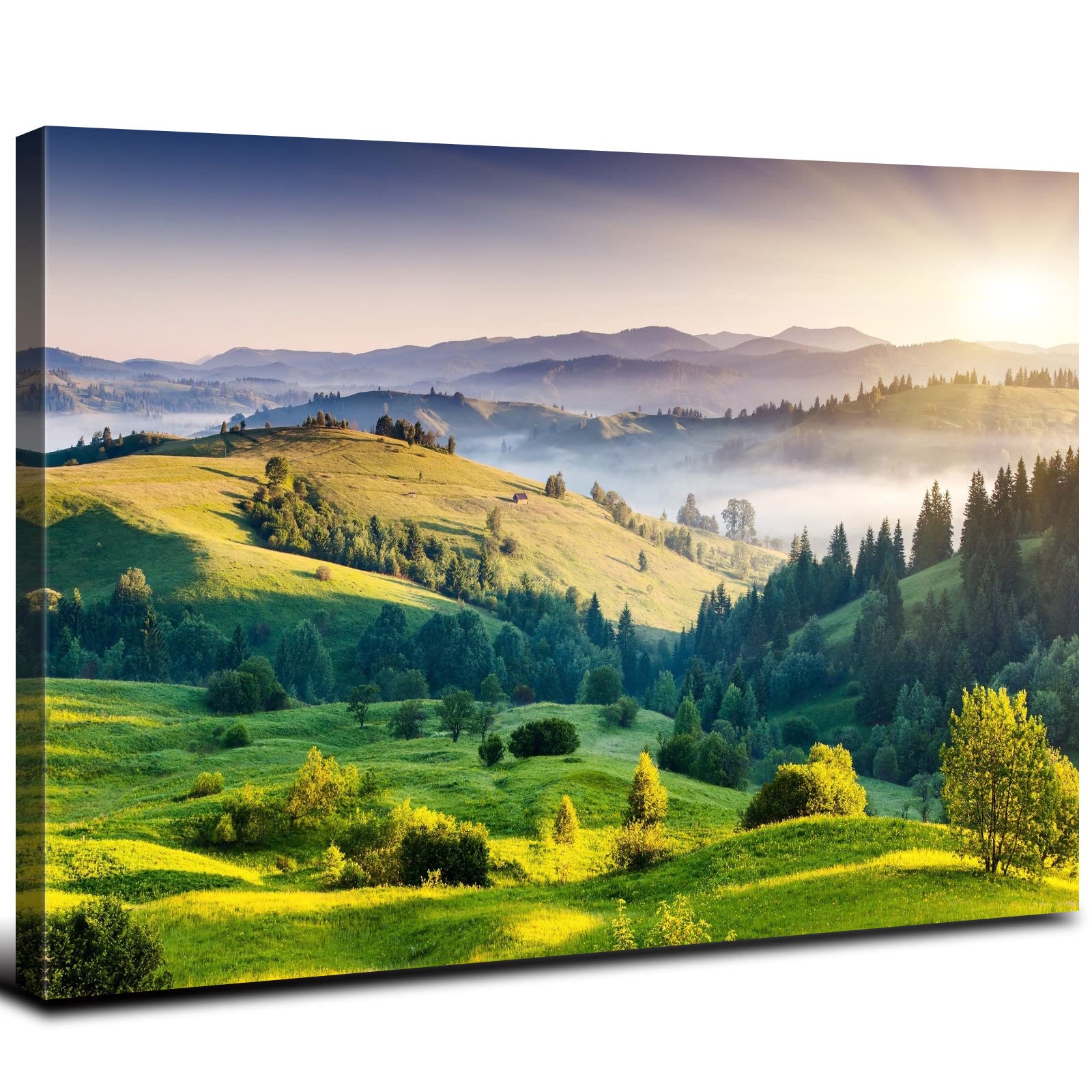Sunrise Forest Canvas Wall Art for Living Room Nature Landscape Pictures Wall Decor Sunset Woods Mountain Painting Sunset Trees Trail Scenery Photo Prints Poster Artwork Bathroom Decorations 12x16”