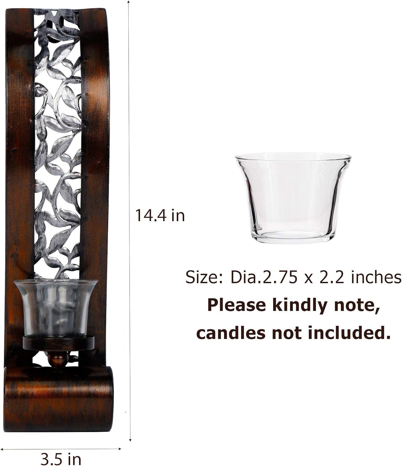 Shelving Solution Wall Sconce 14.4 x 3.5 Inch, with Tea Light Candle Holder Antique Bronze Style Metal Wall Art Decorations for Living Room, Bathroom, Dining Room and Office, Set of 2