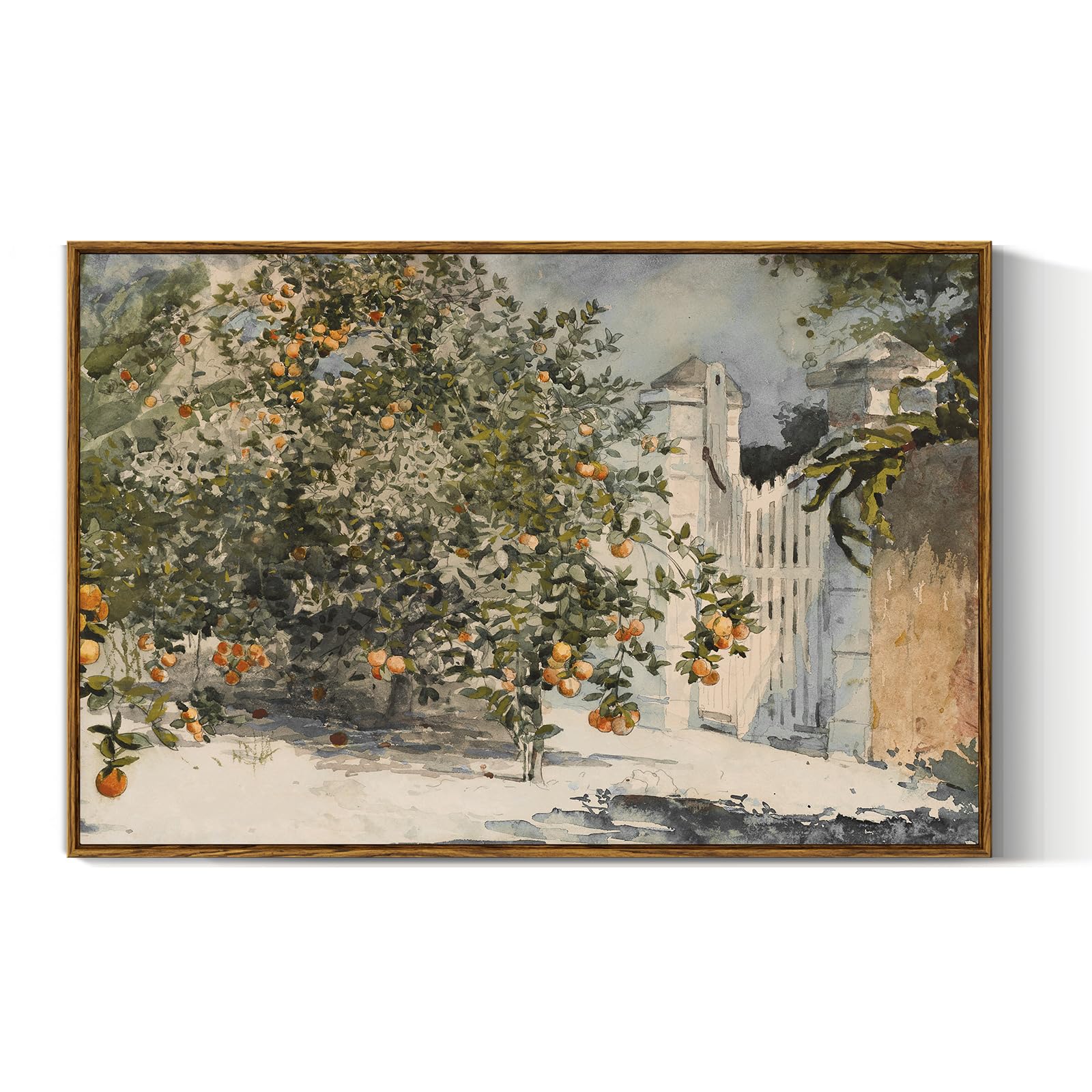 VIYYIEA Vintage Landscape Large Framed Wall Art, Nature Wilderness Scenery Paintings Decor Aesthetic, 24x36 Inch Canvas Print Artwork, Retro Farm Landscape Wall Pictures for Bedroom Living Room