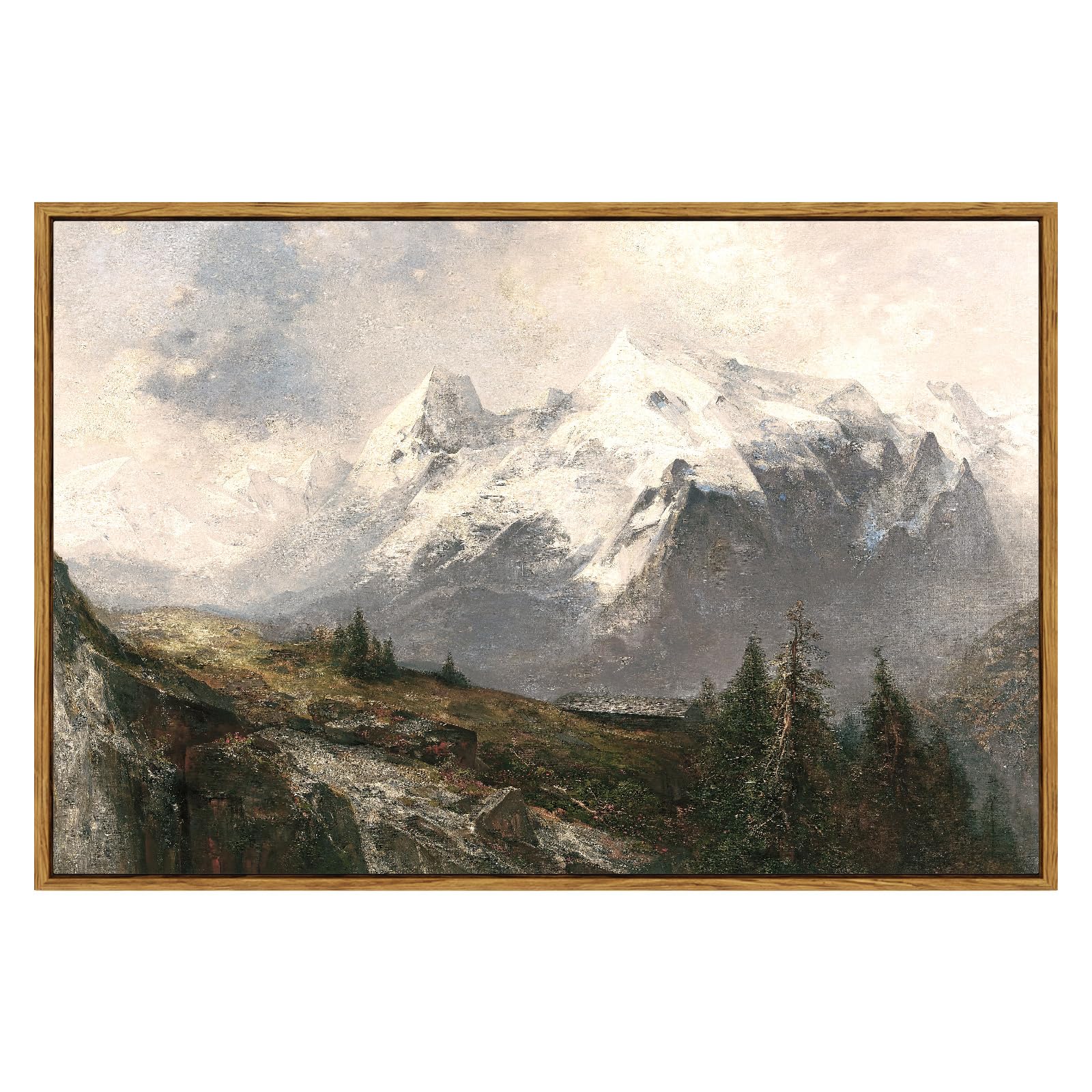 VIYYIEA Vintage Landscape Large Framed Wall Art, Nature Wilderness Scenery Paintings Decor Aesthetic, 24x36 Inch Canvas Print Artwork, Retro Farm Landscape Wall Pictures for Bedroom Living Room