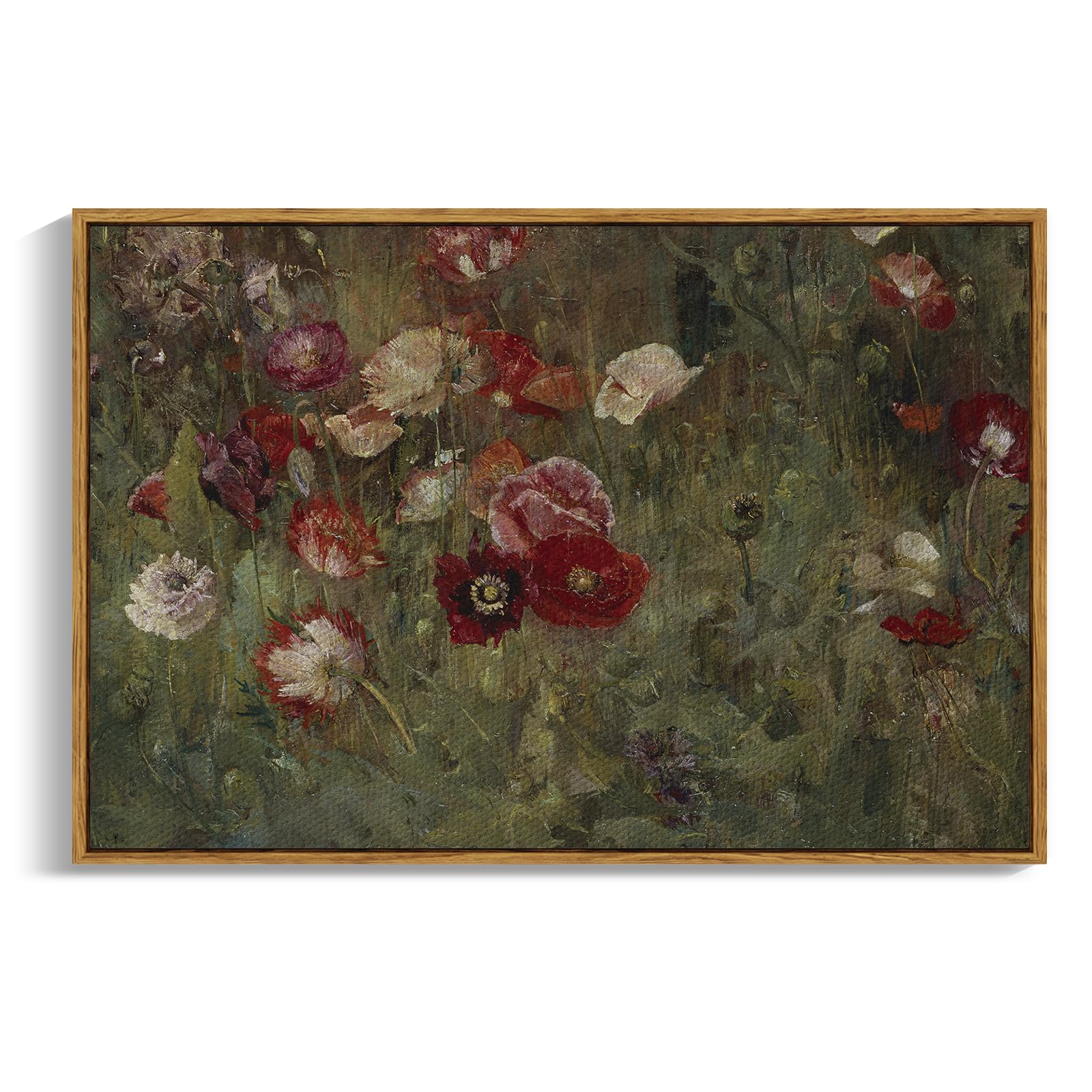 InSimSea Framed Canvas Wall Art Vintage Decor, Landscape Wall Art, Meadow with Flowers Art, Modern Farmhouse Decor, Cottagecore Bedroom Bathroom Office Decorations, 24"x36"