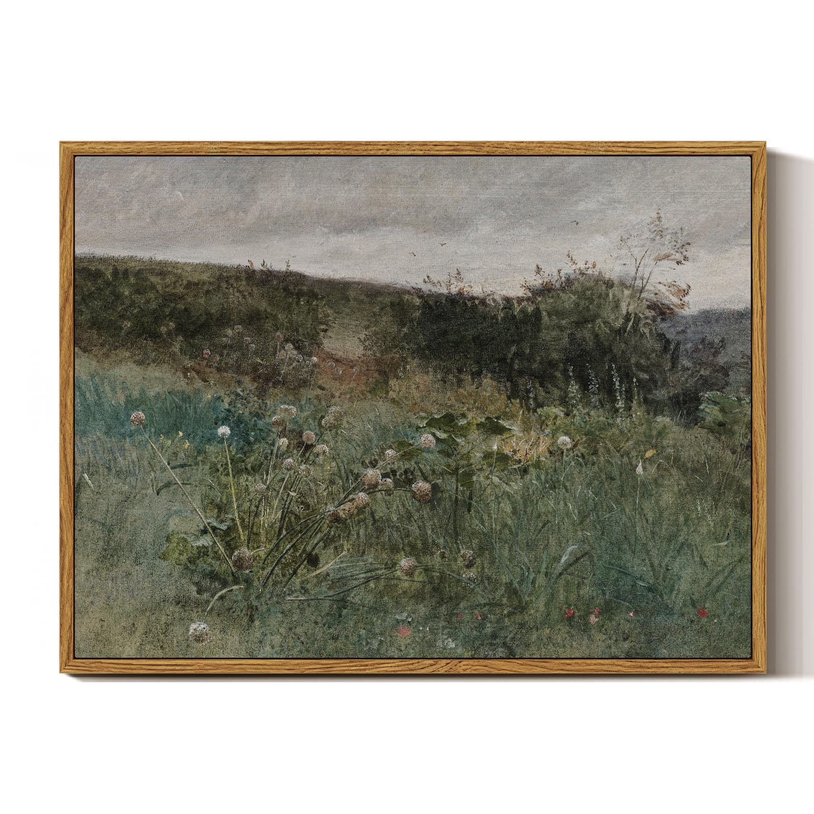 InSimSea Framed Canvas Wall Art Vintage Decor, Landscape Wall Art, Meadow with Flowers Art, Modern Farmhouse Decor, Cottagecore Bedroom Bathroom Office Decorations, 24"x36"