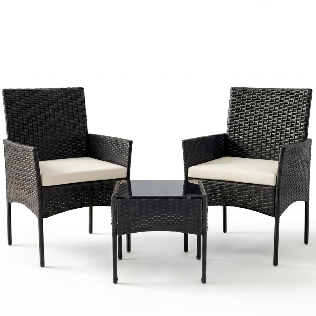 Sweetcrispy 4-Piece Patio Furniture Set, Weather-Resistant PE Rattan Wicker Outdoor Conversation Set with Tempered Glass Tabletop, Durable Outdoor Seating for Garden, Backyard, Porch, Deck, Brown