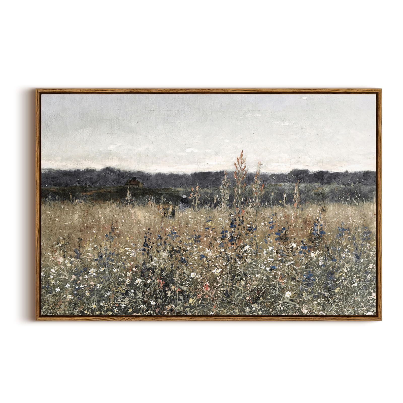 InSimSea Framed Canvas Wall Art Vintage Decor, Landscape Wall Art, Meadow with Flowers Art, Modern Farmhouse Decor, Cottagecore Bedroom Bathroom Office Decorations, 24"x36"