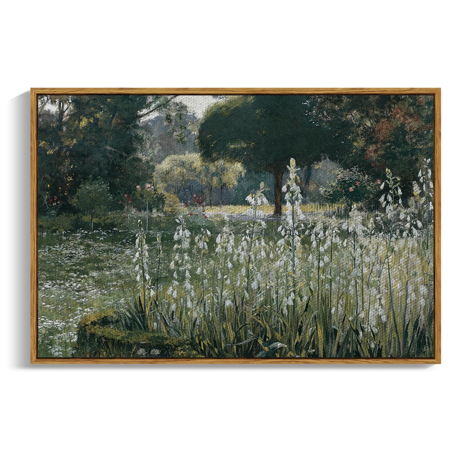 InSimSea Framed Canvas Wall Art Vintage Decor, Landscape Wall Art, Meadow with Flowers Art, Modern Farmhouse Decor, Cottagecore Bedroom Bathroom Office Decorations, 24"x36"