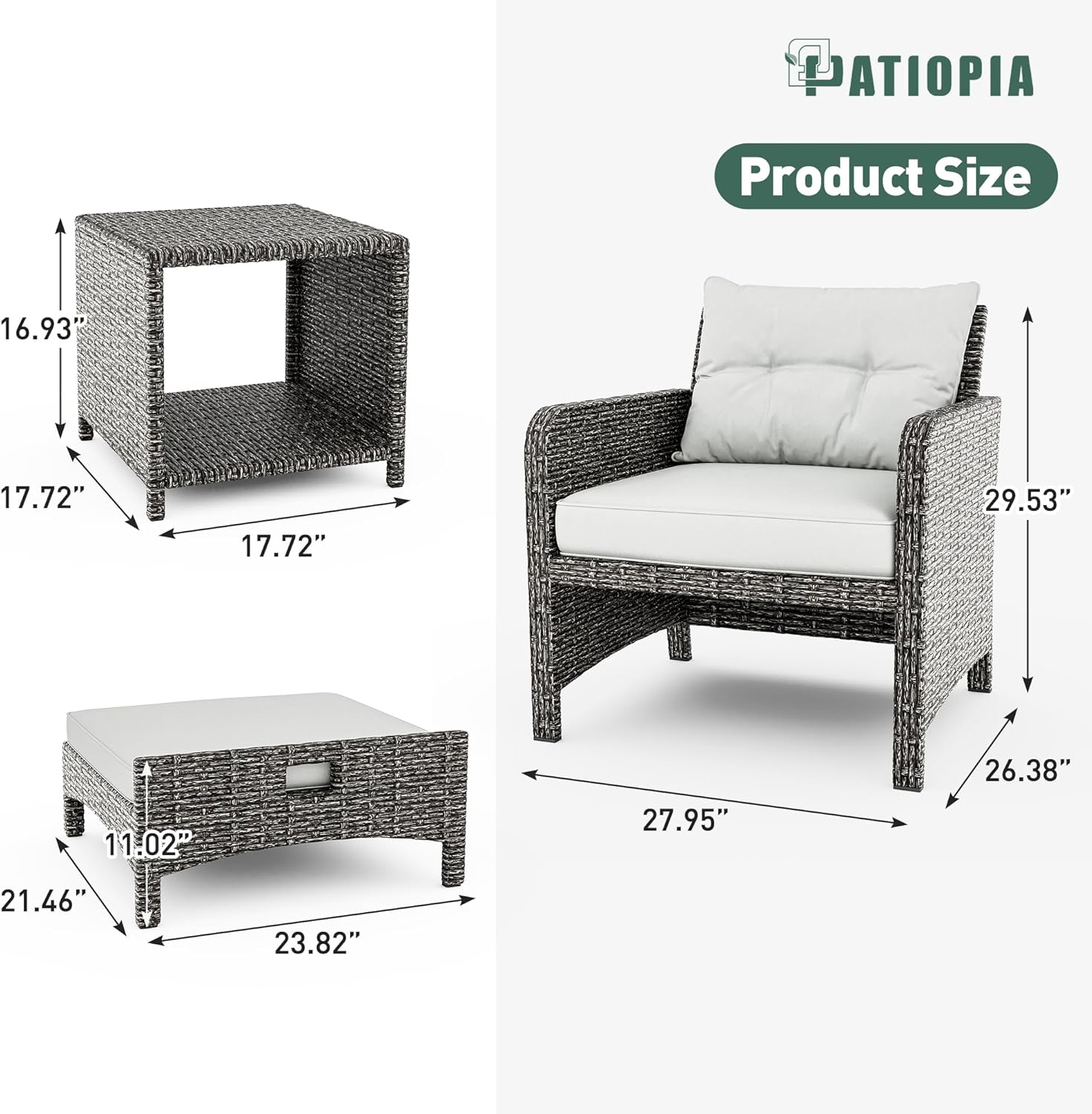 Pamapic Outdoor Furniture 5 Piece Patio Conversation Set, Wicker Rattan Patio Set with Soft Cushions & Coffee Table, Balcony Furniturefor with 2 Ottoman for Porch, Garden, Lawn (Grey)