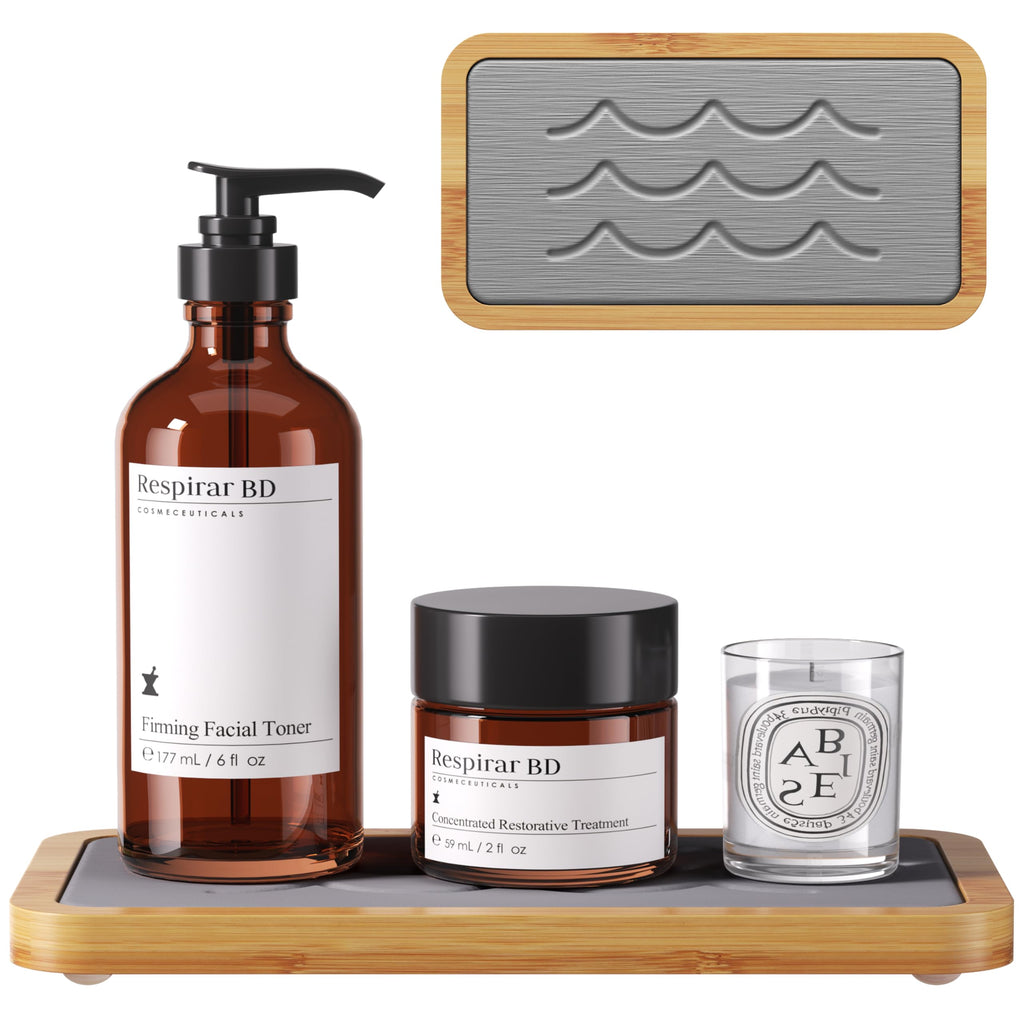 Water Absorbing Stone Tray for Sink, Kitchen Sink Caddy Organizer, Diatomite Bathroom Vanity Counter Tray, Soap Dispenser Sponge Holder, Fast Drying Stone Faucet Mat with Bamboo Tray