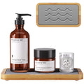 Water Absorbing Stone Tray for Sink, Kitchen Sink Caddy Organizer, Diatomite Bathroom Vanity Counter Tray, Soap Dispenser Sponge Holder, Fast Drying Stone Faucet Mat with Bamboo Tray
