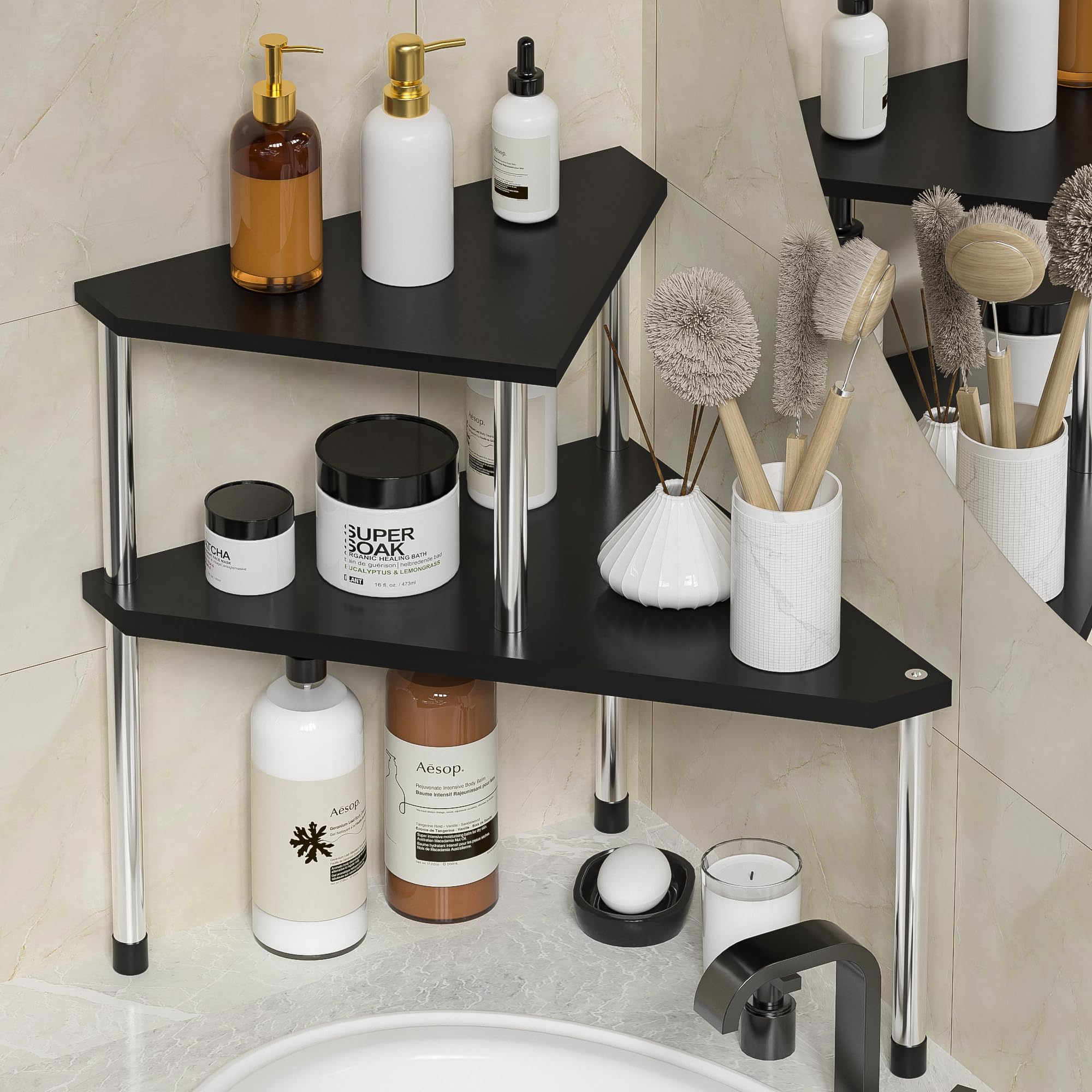 Weenson Bathroom Organizer Countertop, Bathroom Sink Organizer for Toiletries, Makeup, Skincare, Bamboo 2-Tier Kitchen Countertop Organizer for Spice Salt (Brwon)