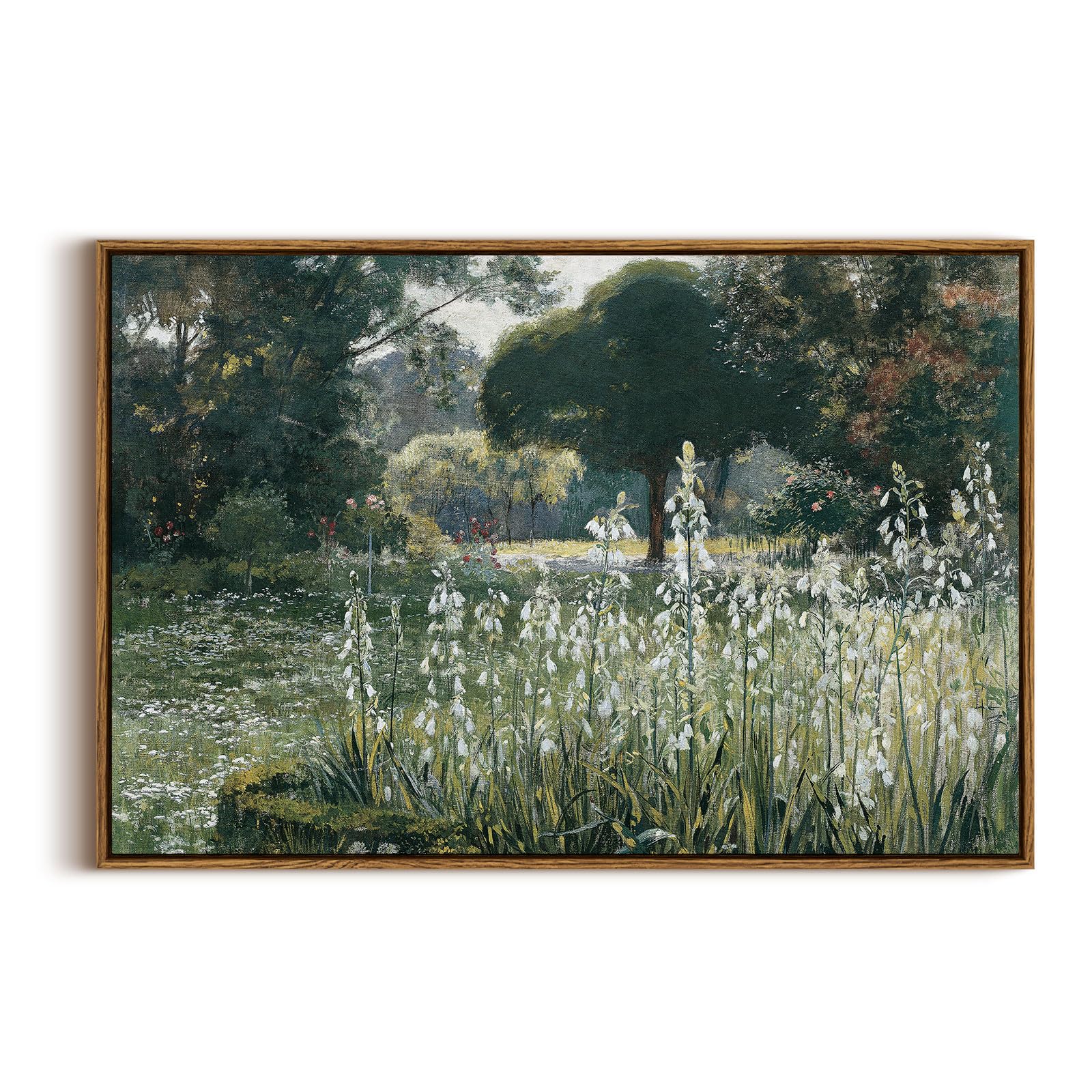 InSimSea Framed Canvas Wall Art Vintage Decor, Landscape Wall Art, Meadow with Flowers Art, Modern Farmhouse Decor, Cottagecore Bedroom Bathroom Office Decorations, 24"x36"