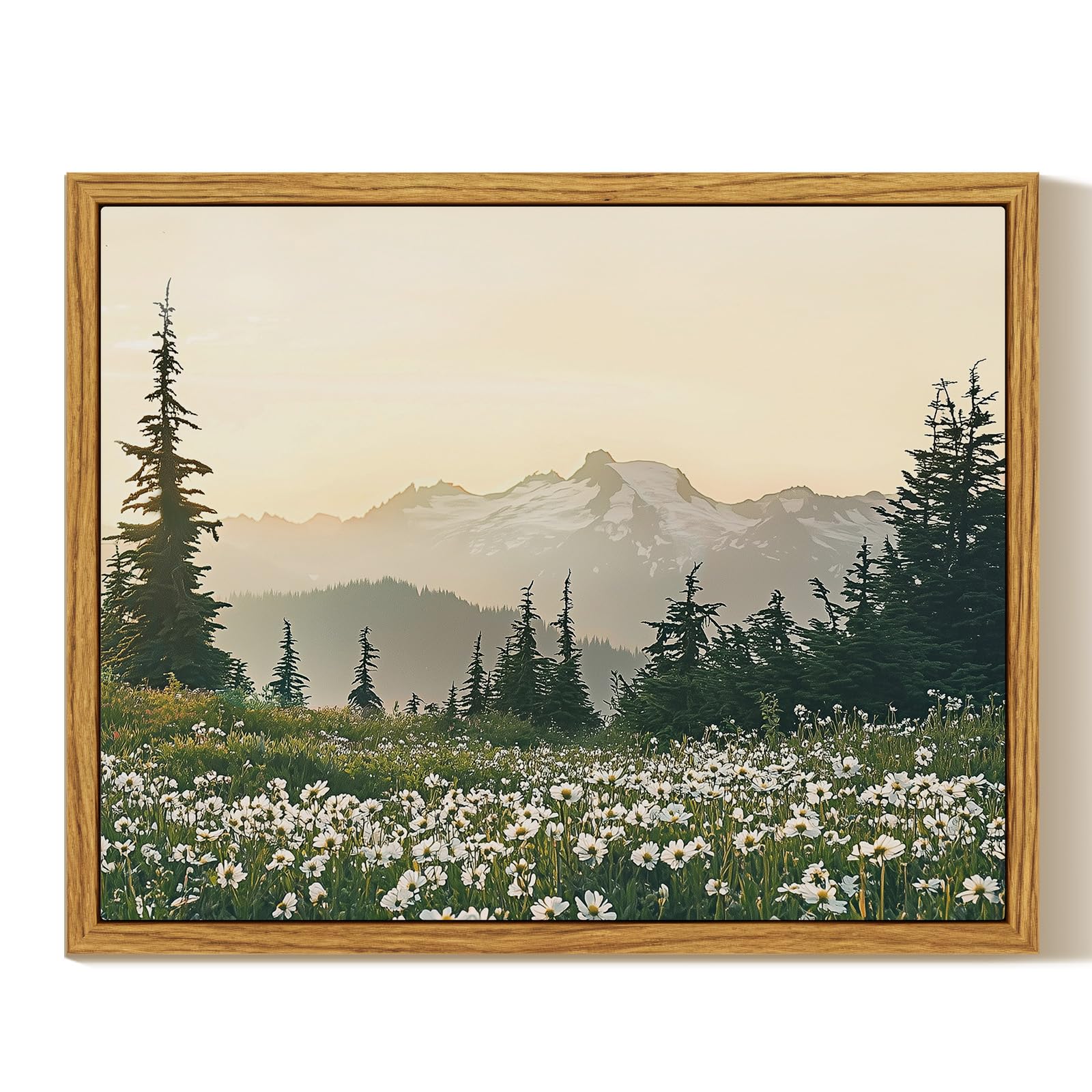 InSimSea Framed Canvas Wall Art Vintage Decor, Landscape Wall Art, Meadow with Flowers Art, Modern Farmhouse Decor, Cottagecore Bedroom Bathroom Office Decorations, 24"x36"
