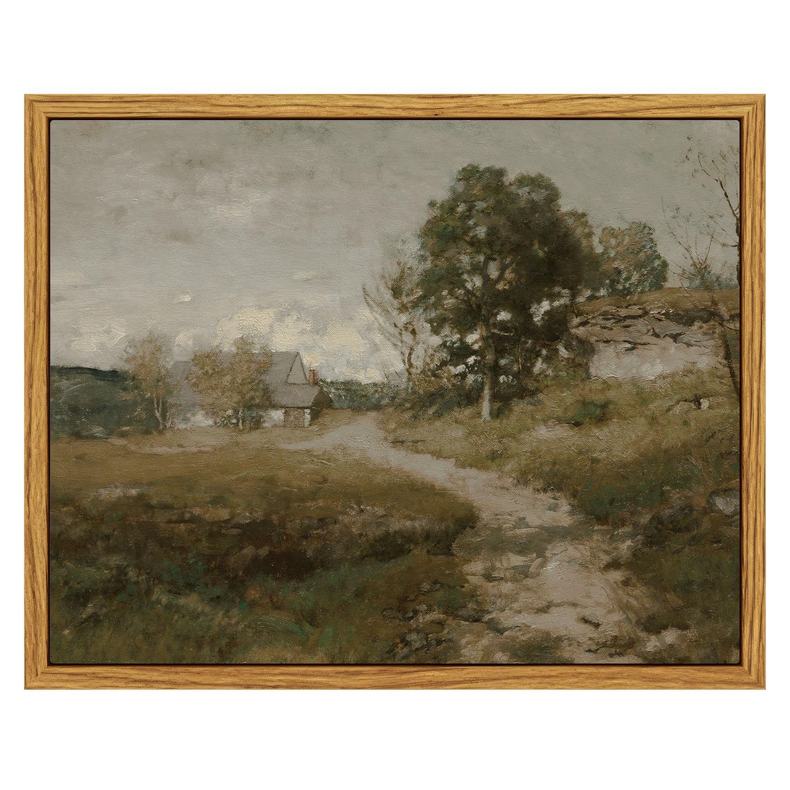 InSimSea Framed Canvas Wall Art Vintage Decor, Landscape Wall Art, Meadow with Flowers Art, Modern Farmhouse Decor, Cottagecore Bedroom Bathroom Office Decorations, 24"x36"