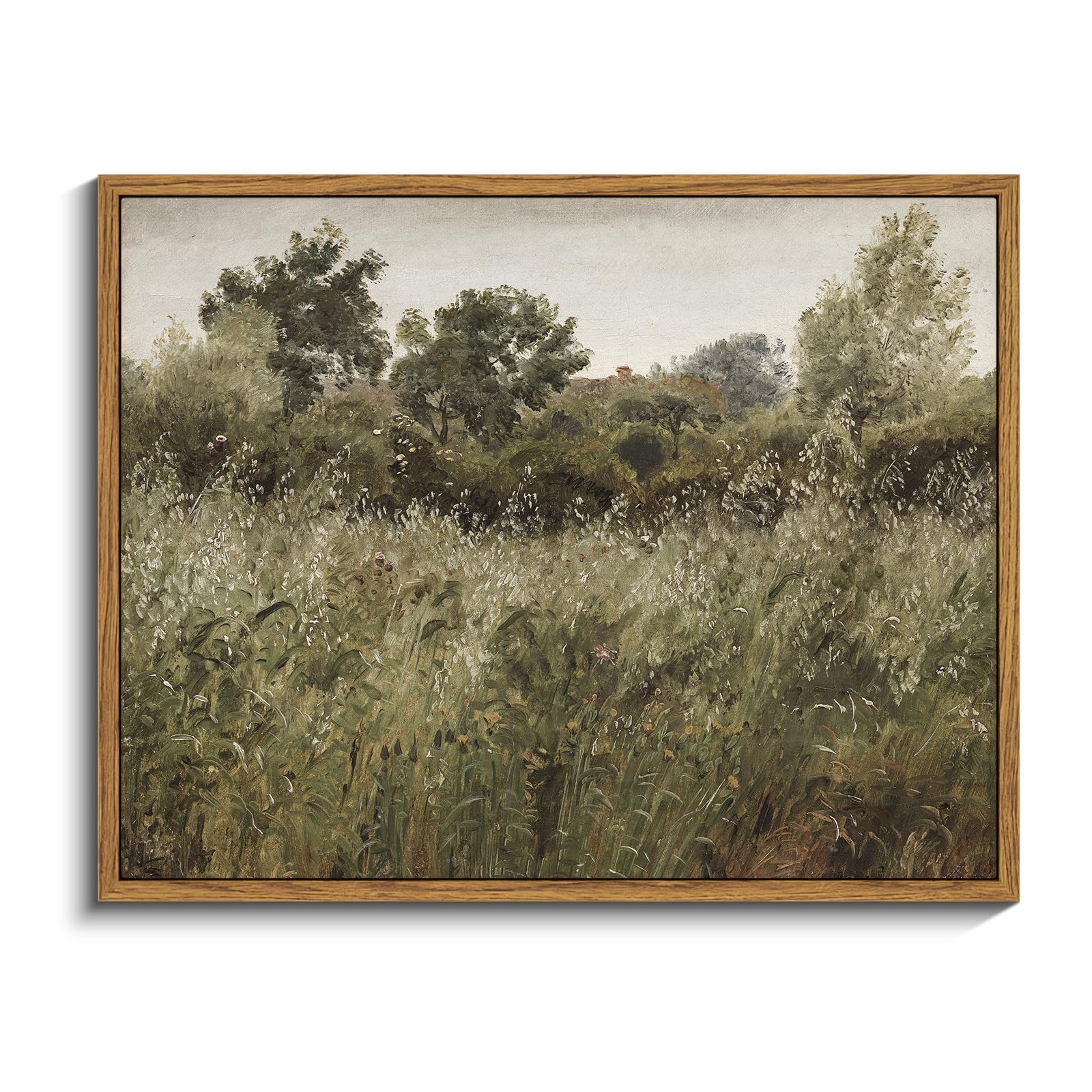 InSimSea Framed Canvas Wall Art Vintage Decor, Landscape Wall Art, Meadow with Flowers Art, Modern Farmhouse Decor, Cottagecore Bedroom Bathroom Office Decorations, 24"x36"