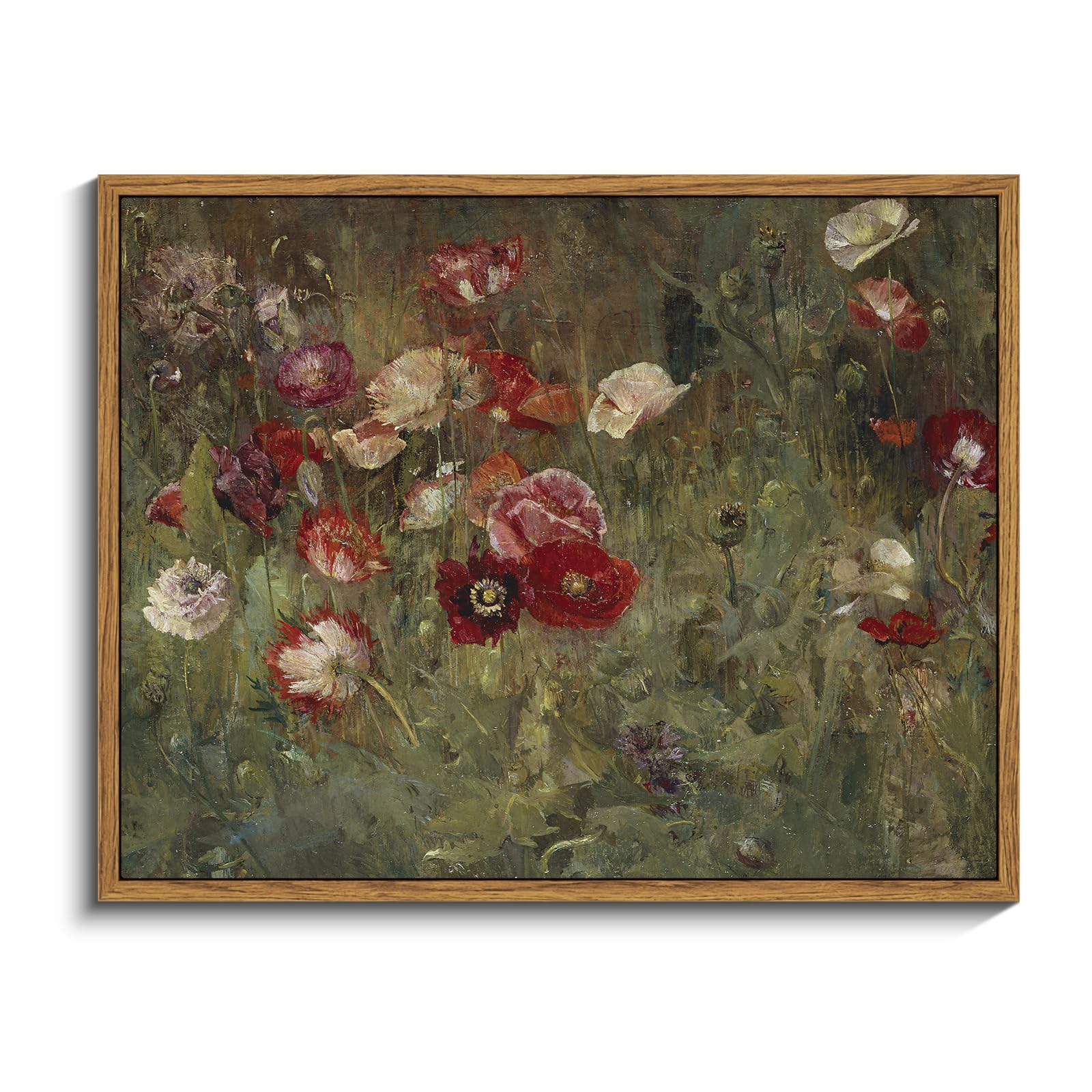 InSimSea Framed Canvas Wall Art Vintage Decor, Landscape Wall Art, Meadow with Flowers Art, Modern Farmhouse Decor, Cottagecore Bedroom Bathroom Office Decorations, 24"x36"