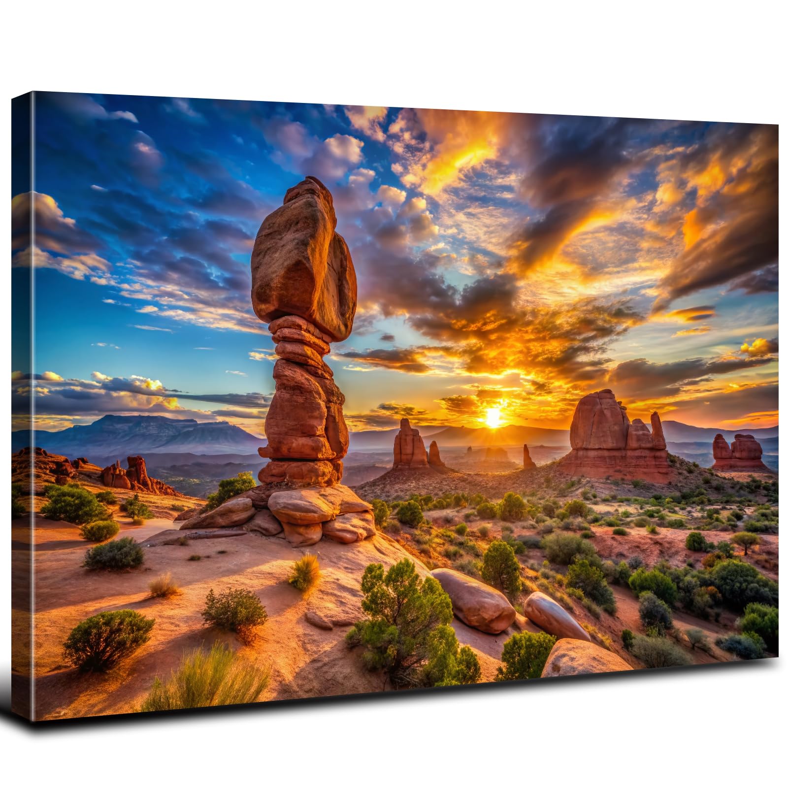 Sunrise Forest Canvas Wall Art for Living Room Nature Landscape Pictures Wall Decor Sunset Woods Mountain Painting Sunset Trees Trail Scenery Photo Prints Poster Artwork Bathroom Decorations 12x16”