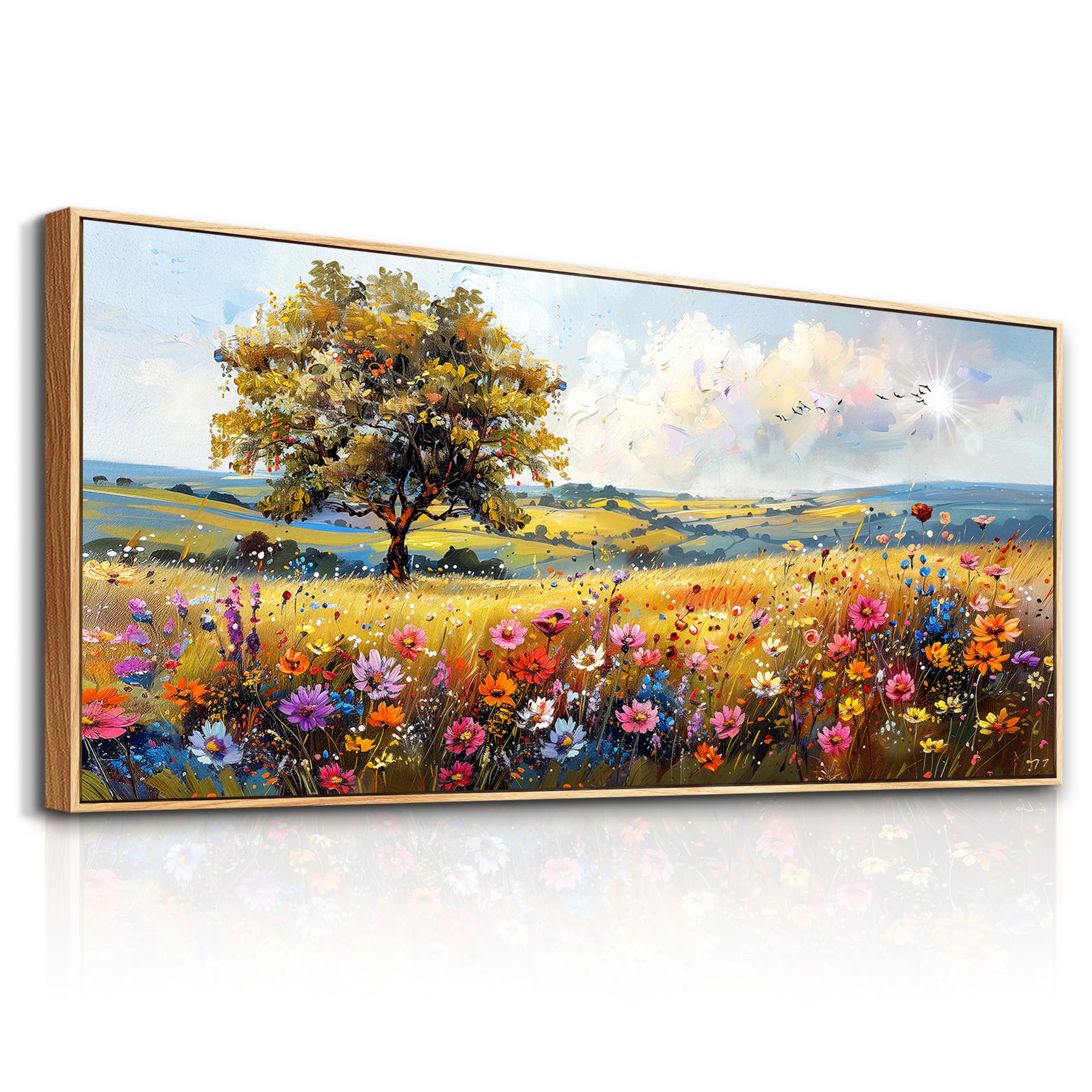 hyidecorart Vintage Farmhouse Wildflower Wall Paintings Canvas Wall Art for Living Room Wall Decor for Bedroom Office Decorations Nature Landscape Picture Artwork Aesthetic Home Decor Ready To Hang