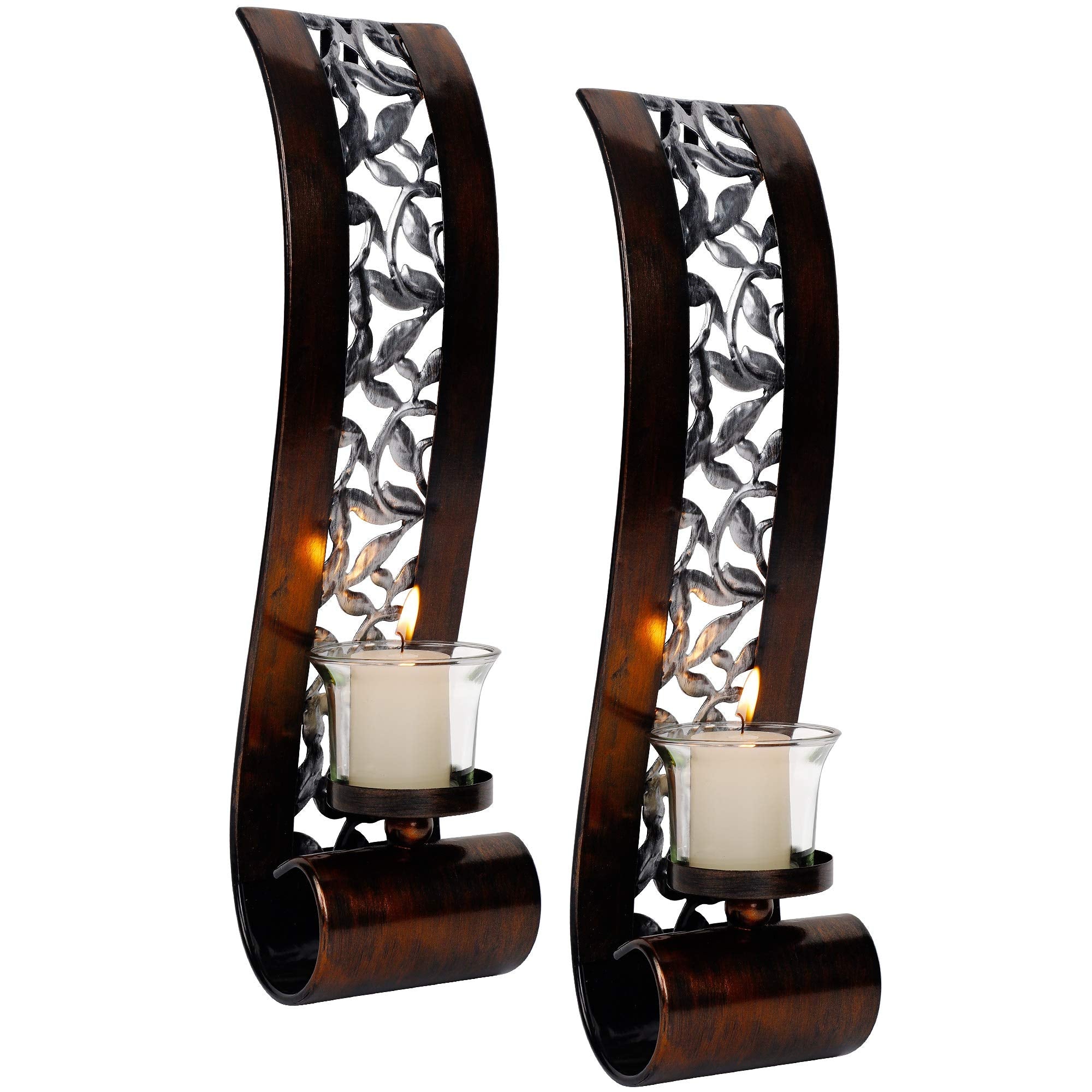 Shelving Solution Wall Sconce 14.4 x 3.5 Inch, with Tea Light Candle Holder Antique Bronze Style Metal Wall Art Decorations for Living Room, Bathroom, Dining Room and Office, Set of 2