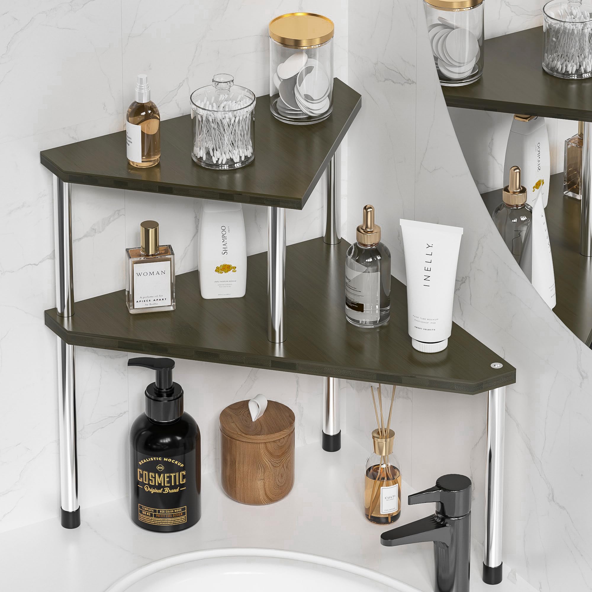 Weenson Bathroom Organizer Countertop, Bathroom Sink Organizer for Toiletries, Makeup, Skincare, Bamboo 2-Tier Kitchen Countertop Organizer for Spice Salt (Brwon)