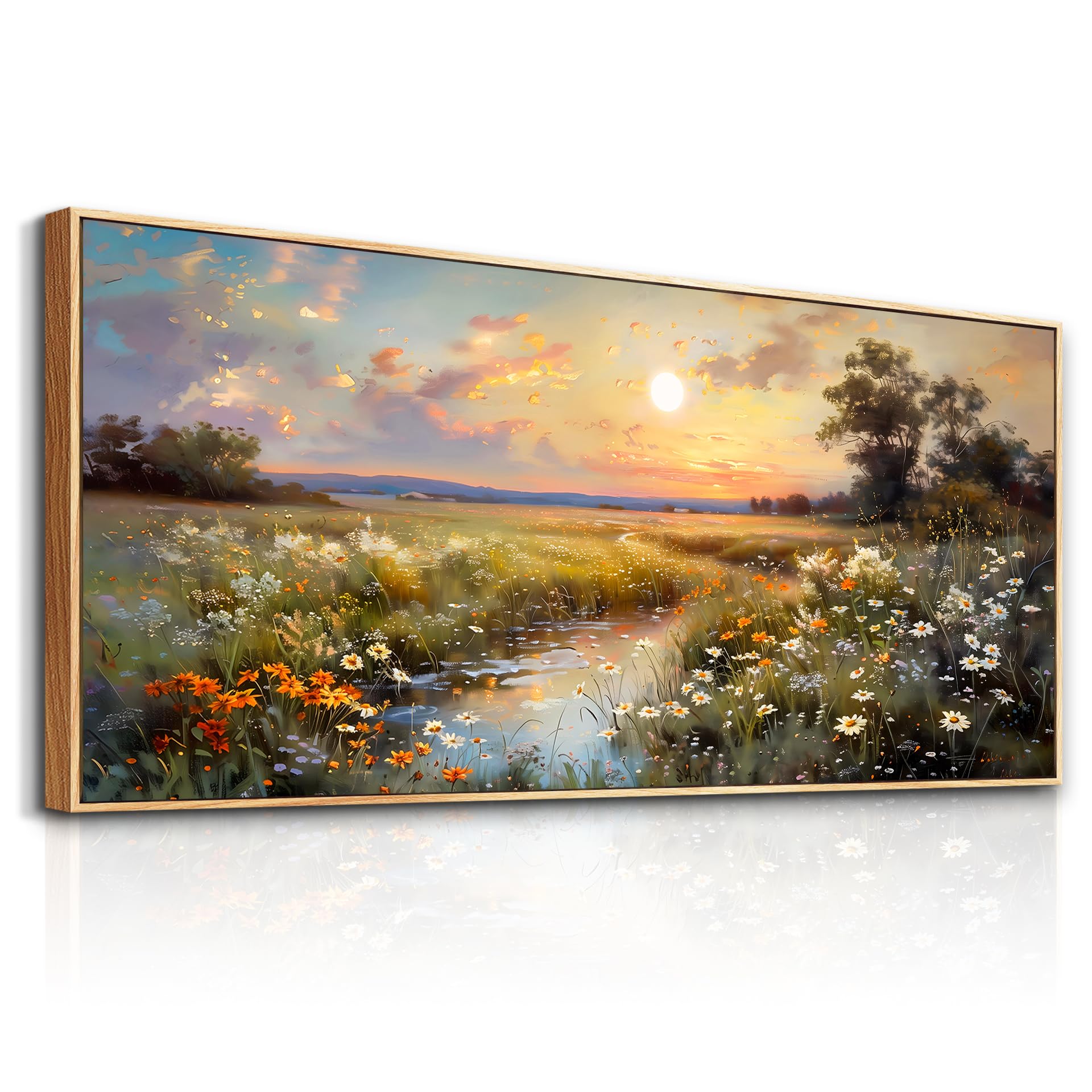 hyidecorart Vintage Farmhouse Wildflower Wall Paintings Canvas Wall Art for Living Room Wall Decor for Bedroom Office Decorations Nature Landscape Picture Artwork Aesthetic Home Decor Ready To Hang