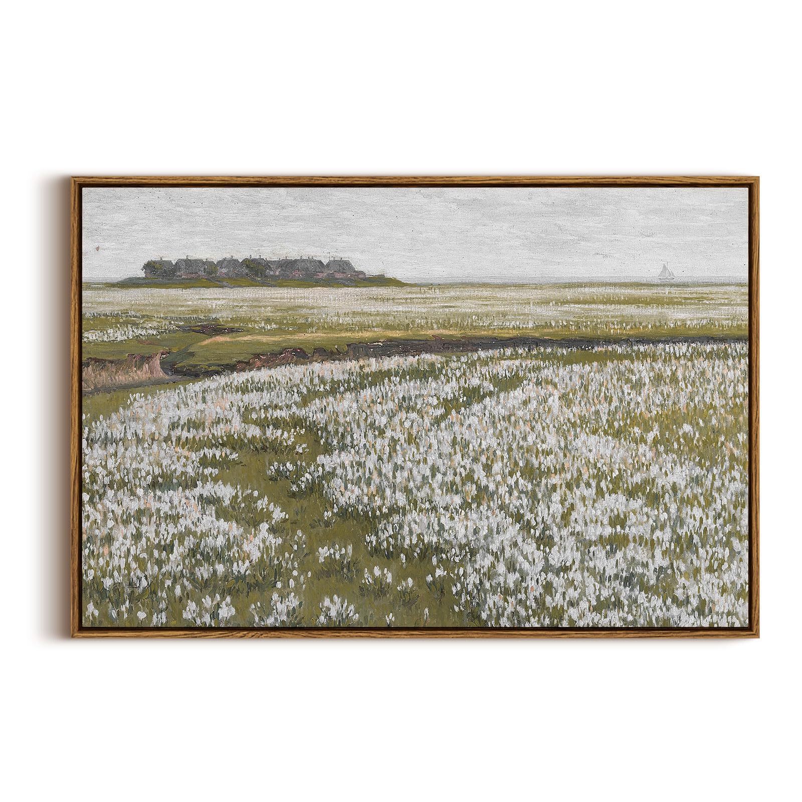 InSimSea Framed Canvas Wall Art Vintage Decor, Landscape Wall Art, Meadow with Flowers Art, Modern Farmhouse Decor, Cottagecore Bedroom Bathroom Office Decorations, 24"x36"