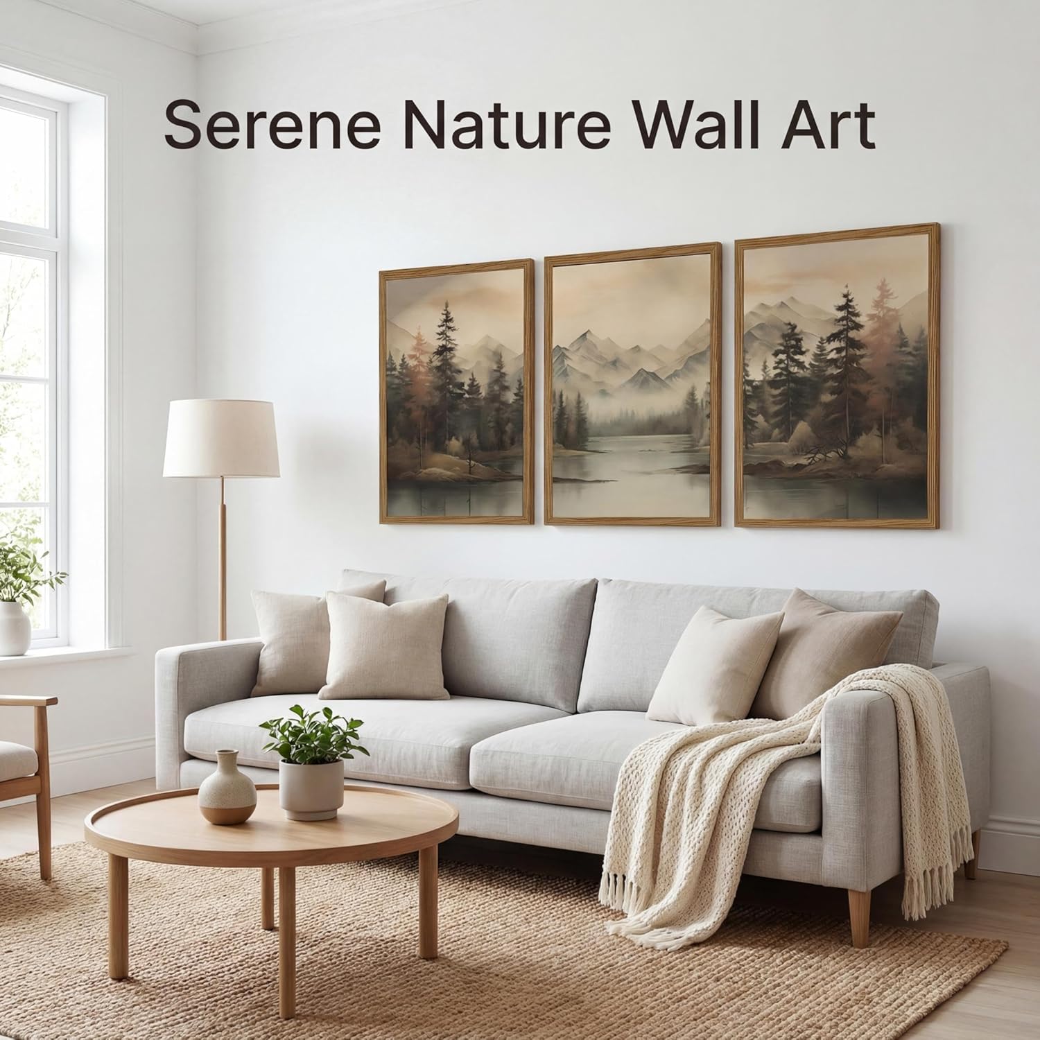 Framed Mountain Landscape Wall Art Canvas Print Vintage Forest Lake Nature Painting Picture Ready to Hang Living Room Bedroom Office Decor 12x16 Inches