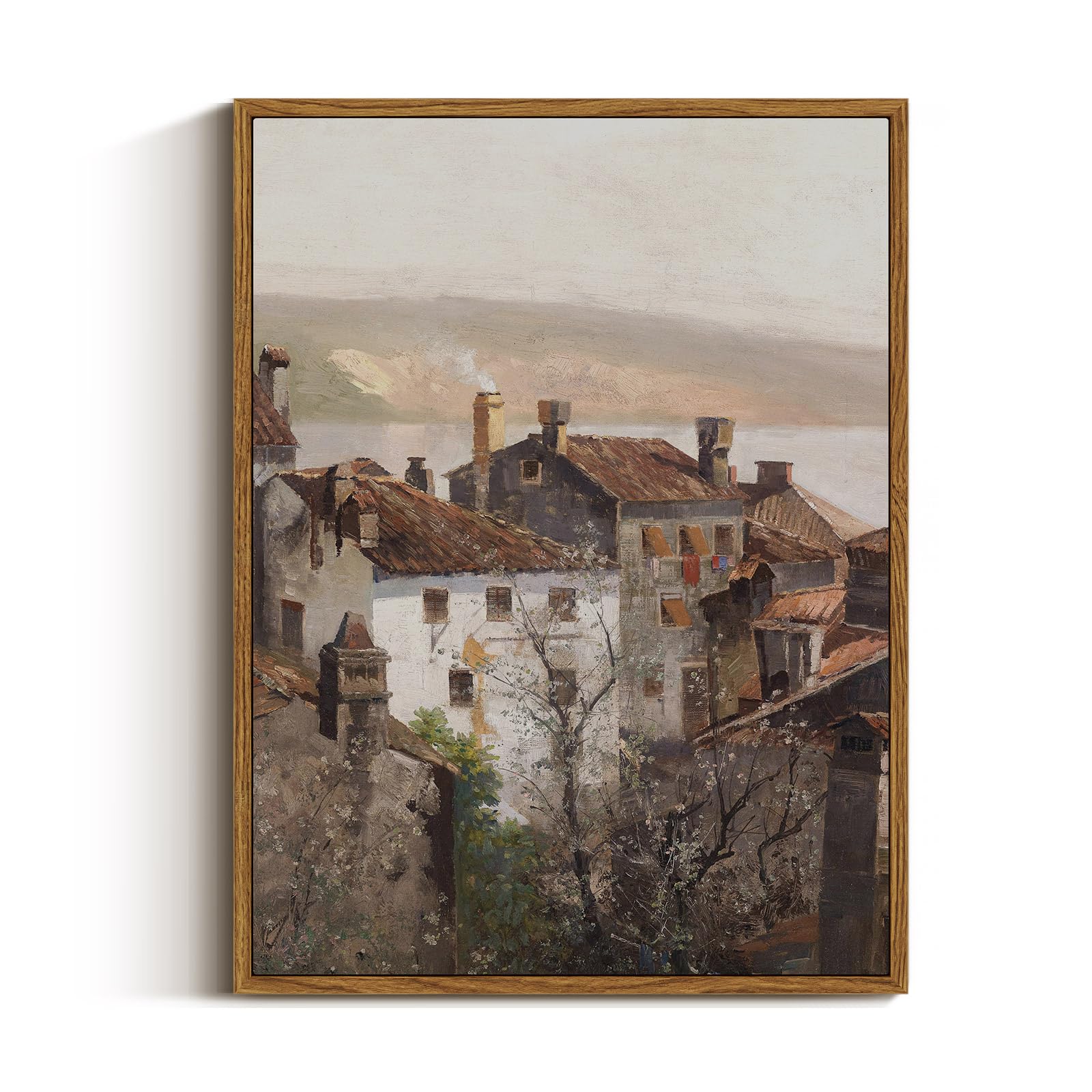 VIYYIEA Vintage Landscape Large Framed Wall Art, Nature Wilderness Scenery Paintings Decor Aesthetic, 24x36 Inch Canvas Print Artwork, Retro Farm Landscape Wall Pictures for Bedroom Living Room