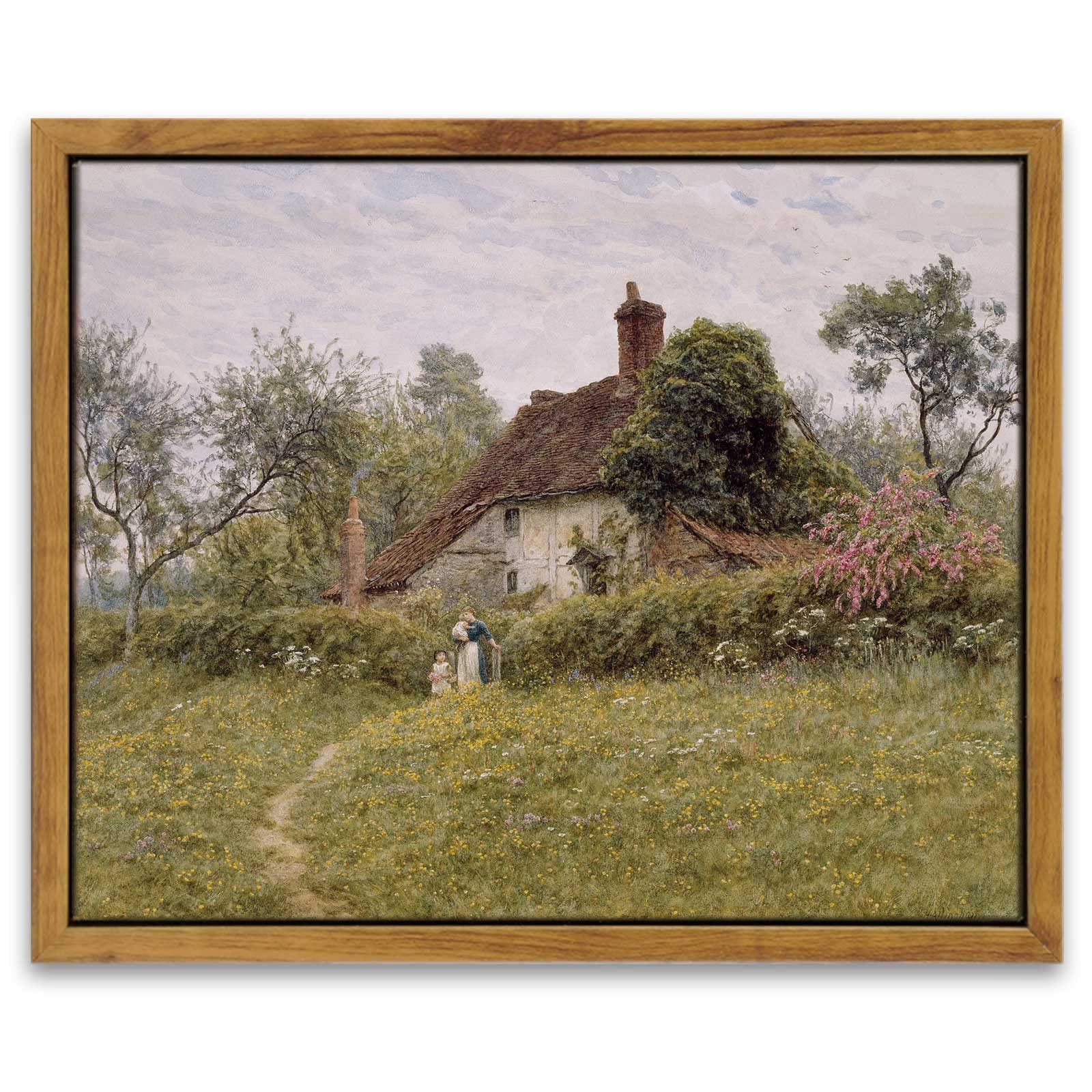 InSimSea Framed Canvas Wall Art Vintage Decor, Landscape Wall Art, Meadow with Flowers Art, Modern Farmhouse Decor, Cottagecore Bedroom Bathroom Office Decorations, 24"x36"