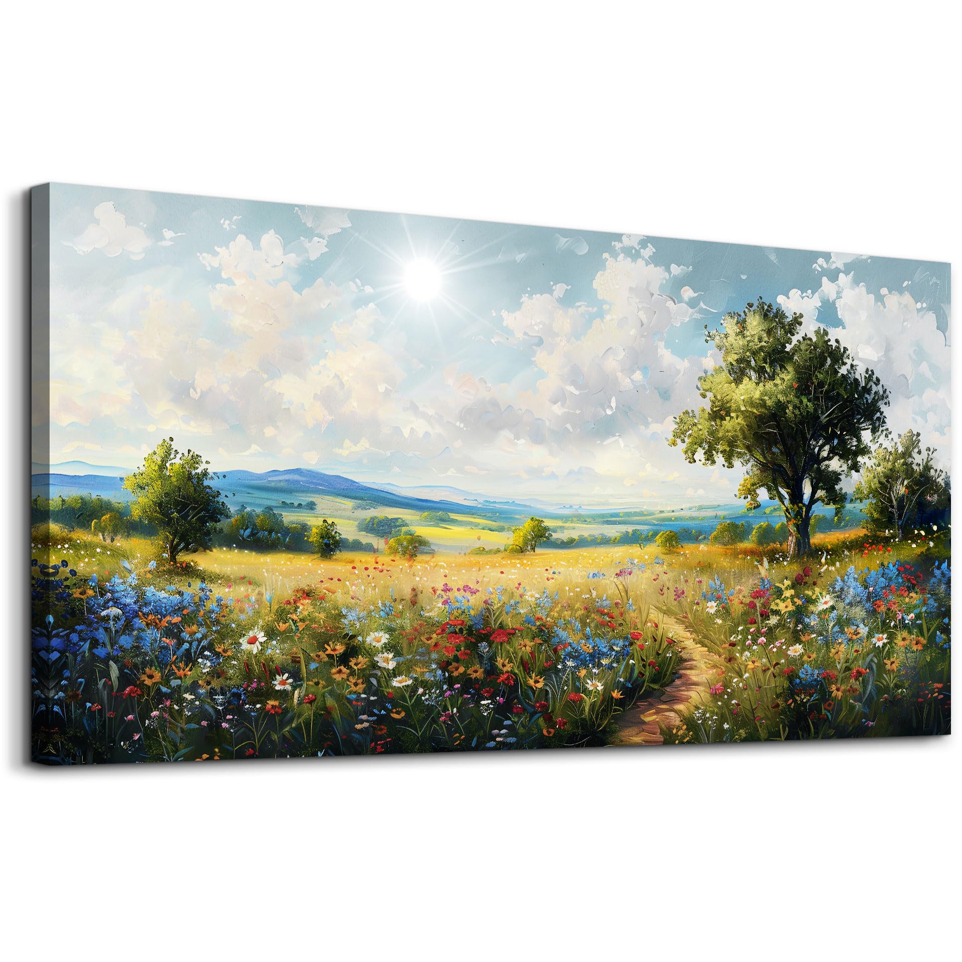 hyidecorart Vintage Farmhouse Wildflower Wall Paintings Canvas Wall Art for Living Room Wall Decor for Bedroom Office Decorations Nature Landscape Picture Artwork Aesthetic Home Decor Ready To Hang