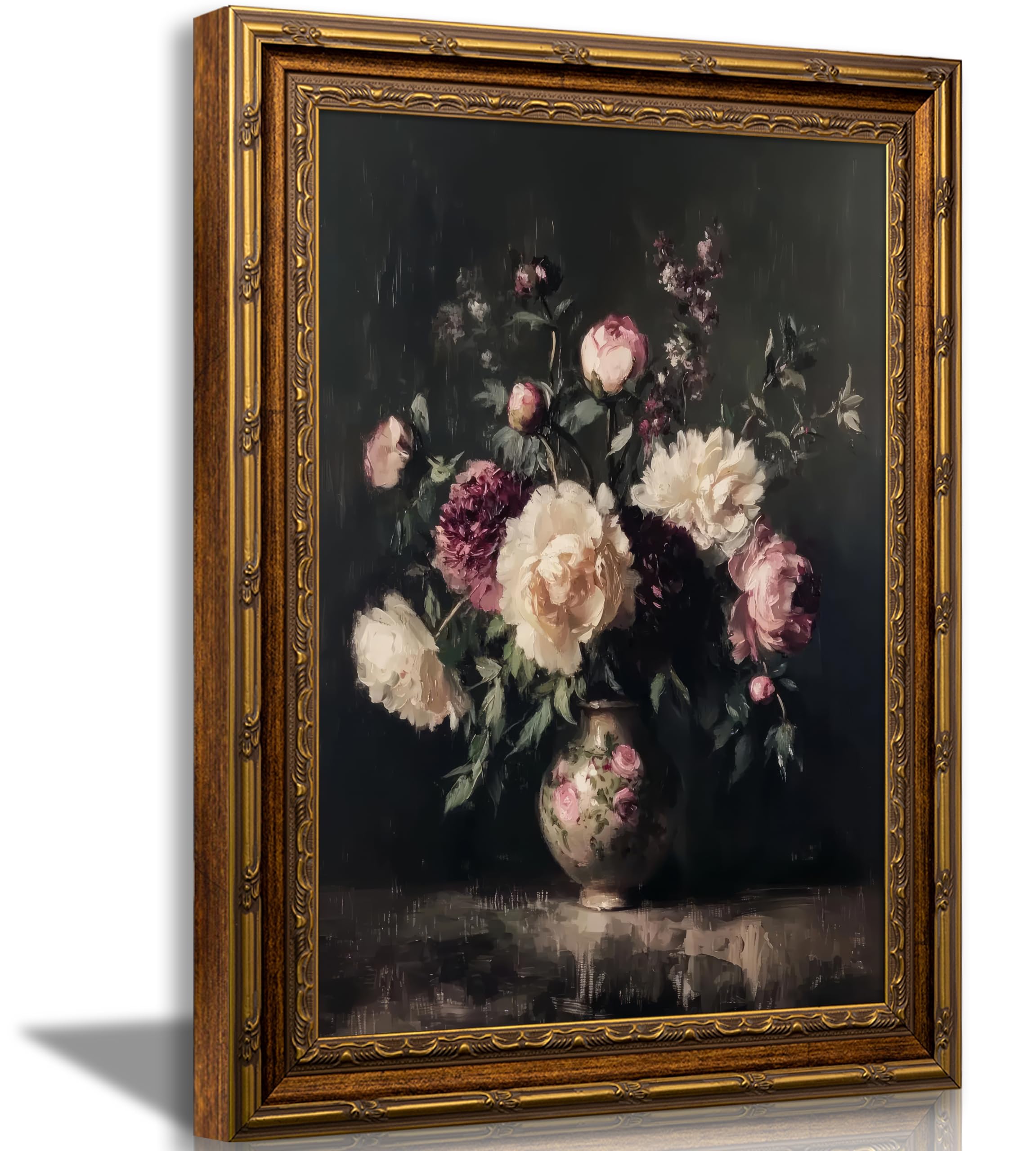 Vintage Gold Framed Landscape Wall Art Vintage River Painting Canvas Prints Landscape Wall Decor Countryside Painting Style Poster Print Artwork for Living Room Bedroom Home Decoration