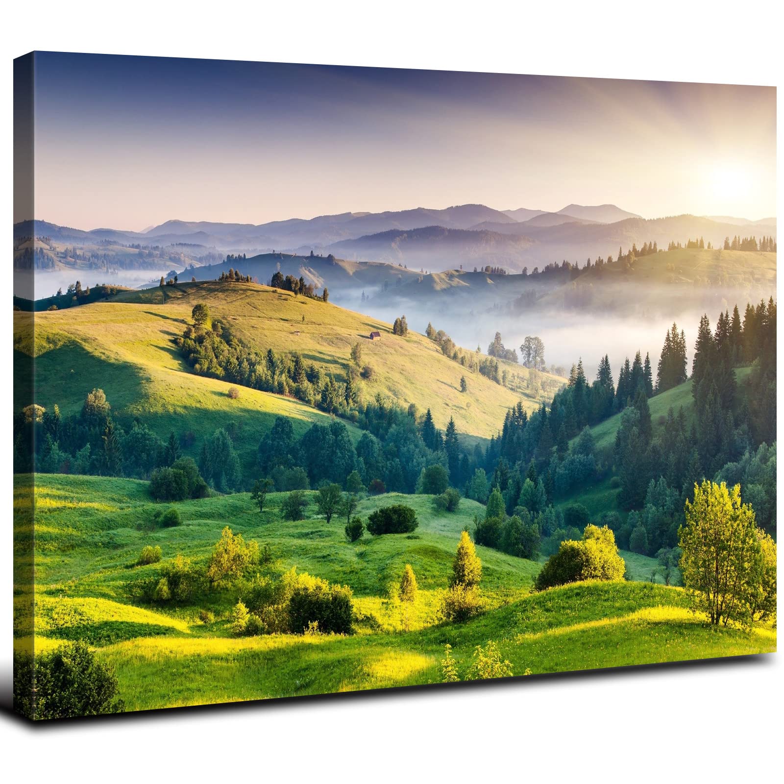 Sunrise Forest Canvas Wall Art for Living Room Nature Landscape Pictures Wall Decor Sunset Woods Mountain Painting Sunset Trees Trail Scenery Photo Prints Poster Artwork Bathroom Decorations 12x16”