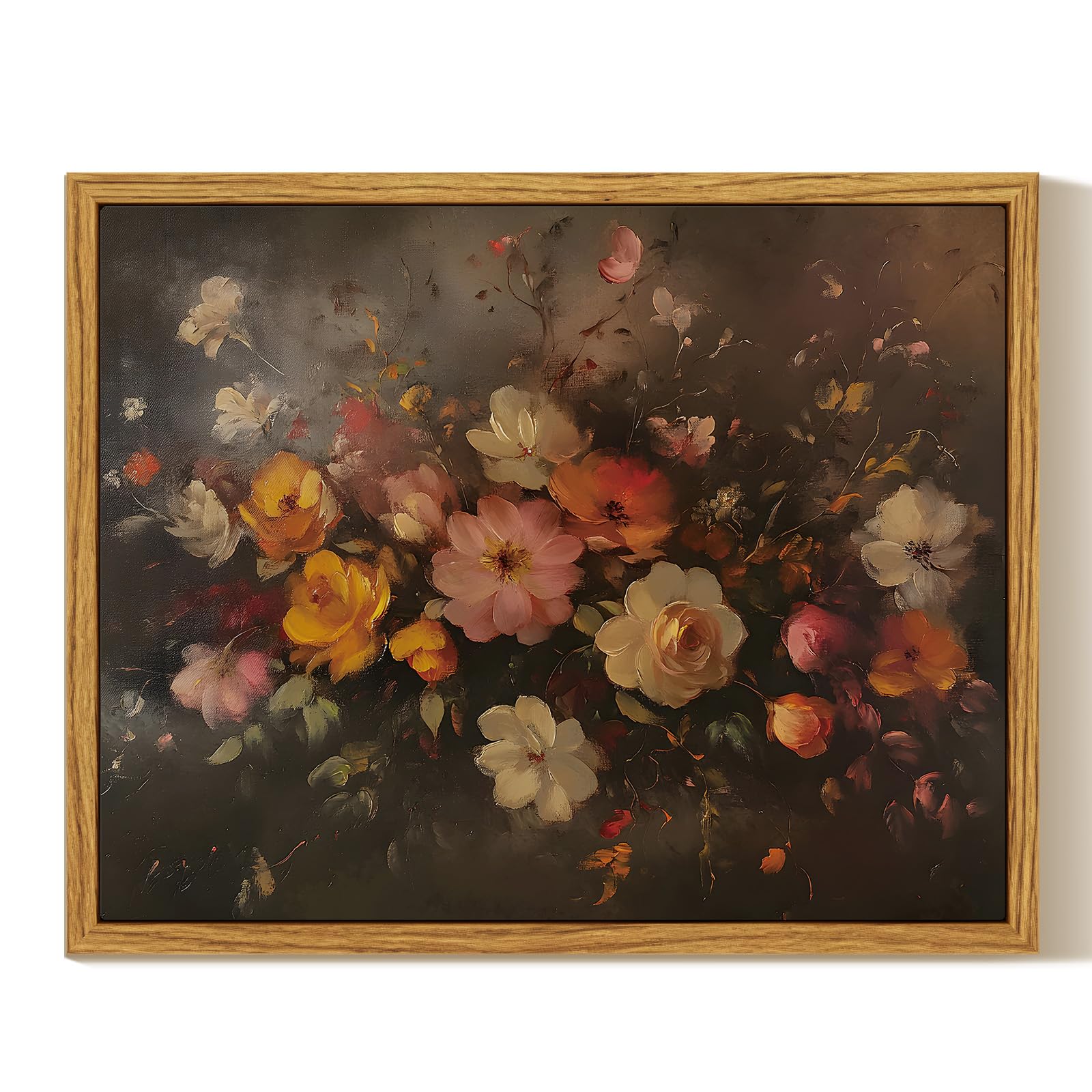 InSimSea Framed Canvas Wall Art Vintage Decor, Landscape Wall Art, Meadow with Flowers Art, Modern Farmhouse Decor, Cottagecore Bedroom Bathroom Office Decorations, 24"x36"