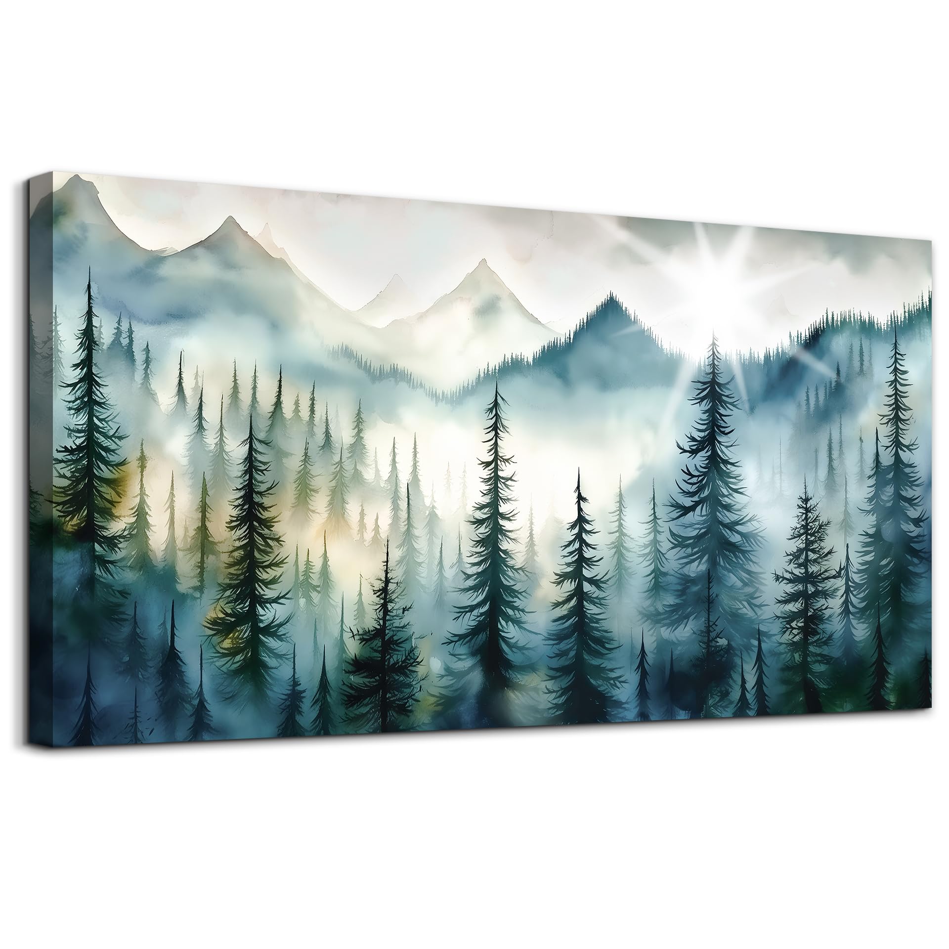Lapremoly Canvas Wall Art for Living Room, Bedroom, Office - Modern Abstract Mountain Scenery Paintings, Misty Forest Landscape Pictures - Home Decorations Artwork