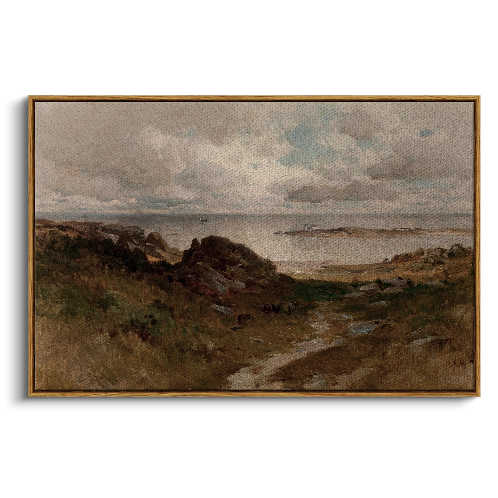 InSimSea Framed Canvas Wall Art Vintage Decor, Landscape Wall Art, Meadow with Flowers Art, Modern Farmhouse Decor, Cottagecore Bedroom Bathroom Office Decorations, 24"x36"