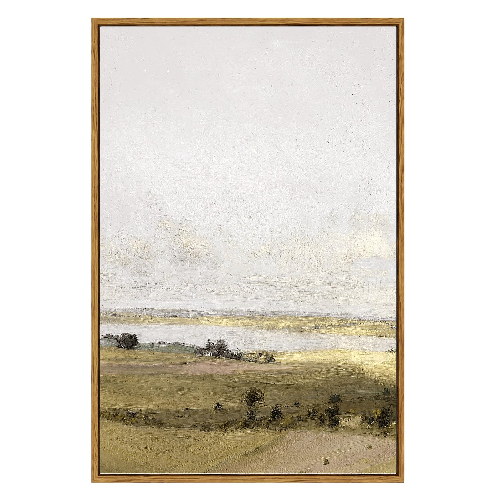 VIYYIEA Vintage Landscape Large Framed Wall Art, Nature Wilderness Scenery Paintings Decor Aesthetic, 24x36 Inch Canvas Print Artwork, Retro Farm Landscape Wall Pictures for Bedroom Living Room