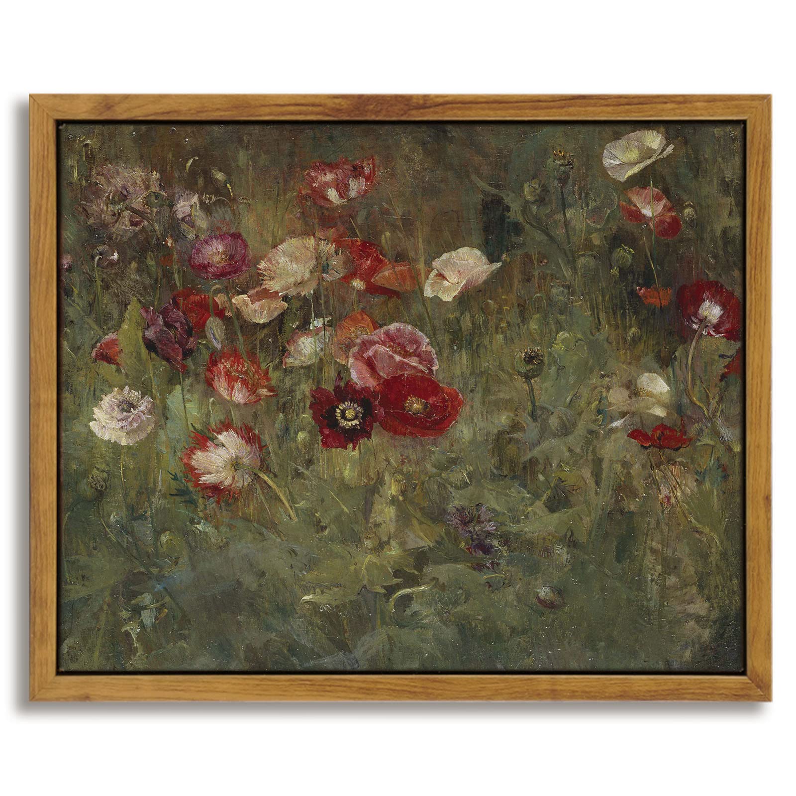 InSimSea Framed Canvas Wall Art Vintage Decor, Landscape Wall Art, Meadow with Flowers Art, Modern Farmhouse Decor, Cottagecore Bedroom Bathroom Office Decorations, 24"x36"
