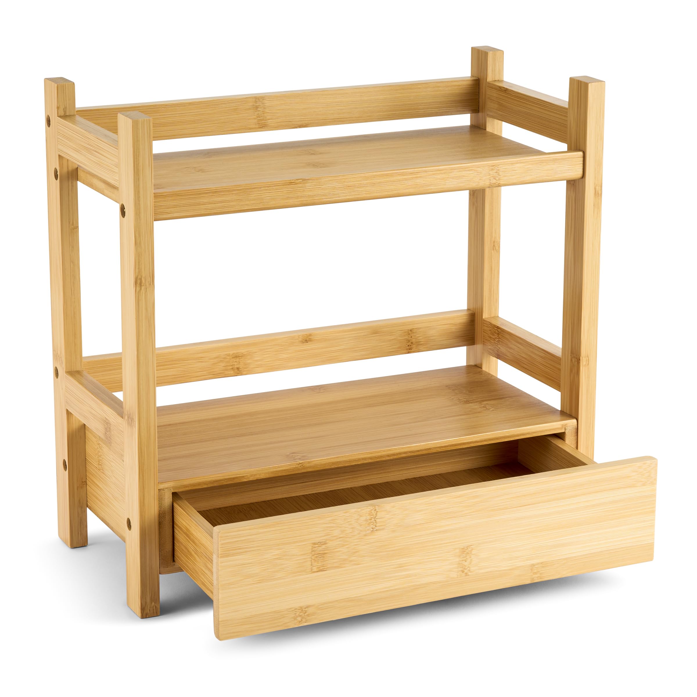 Sorbus Bamboo Bathroom Counter Organizer – 2-Tier Shelf with Hidden Drawer for Vanity, Matcha Station, Bathroom Sink Organizer Countertop, Kitchen & Office Storage (13″ L x 6.5″ W x 12.6″ H)