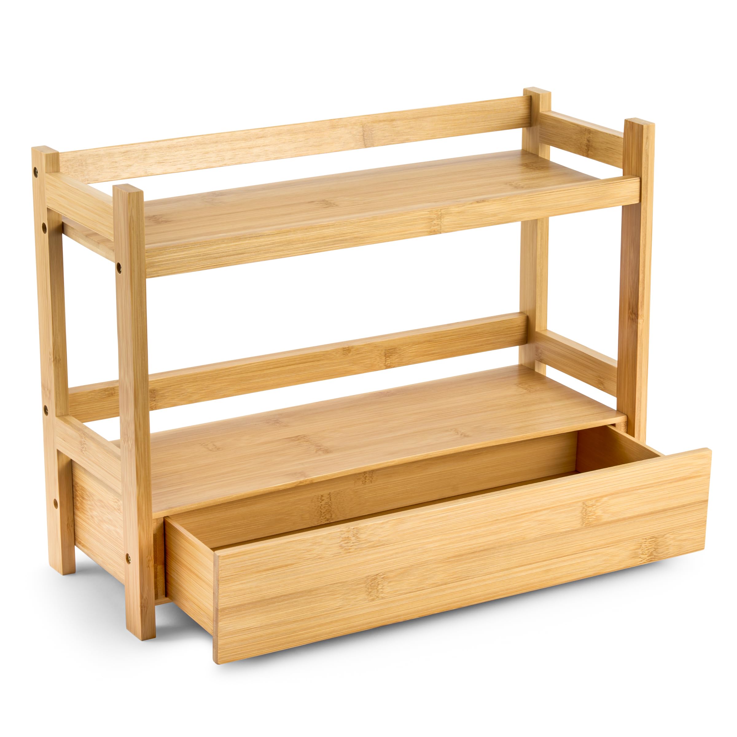 Sorbus Bamboo Bathroom Counter Organizer – 2-Tier Shelf with Hidden Drawer for Vanity, Matcha Station, Bathroom Sink Organizer Countertop, Kitchen & Office Storage (13″ L x 6.5″ W x 12.6″ H)